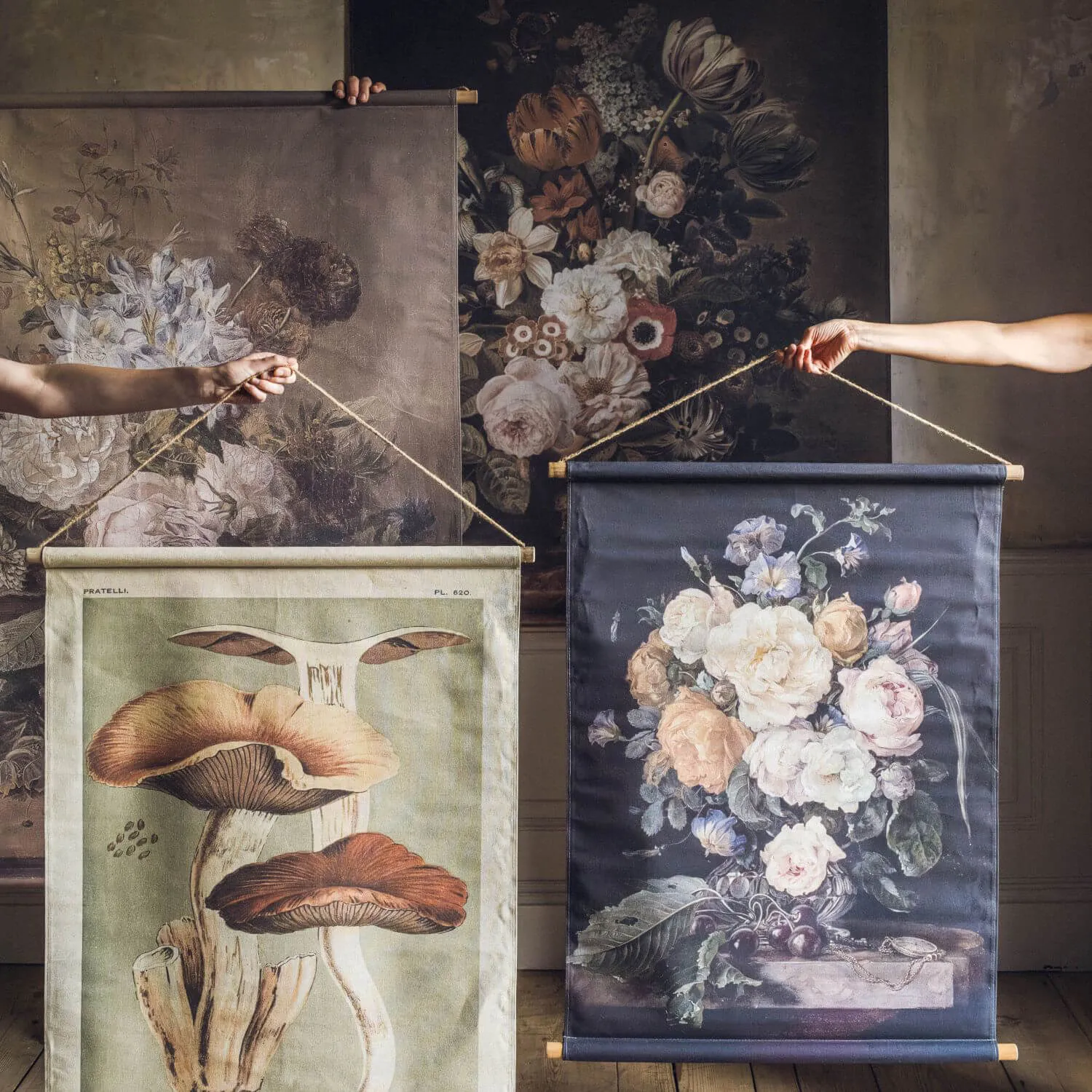 Dark Floral Hanging Canvas - Dark Hues image