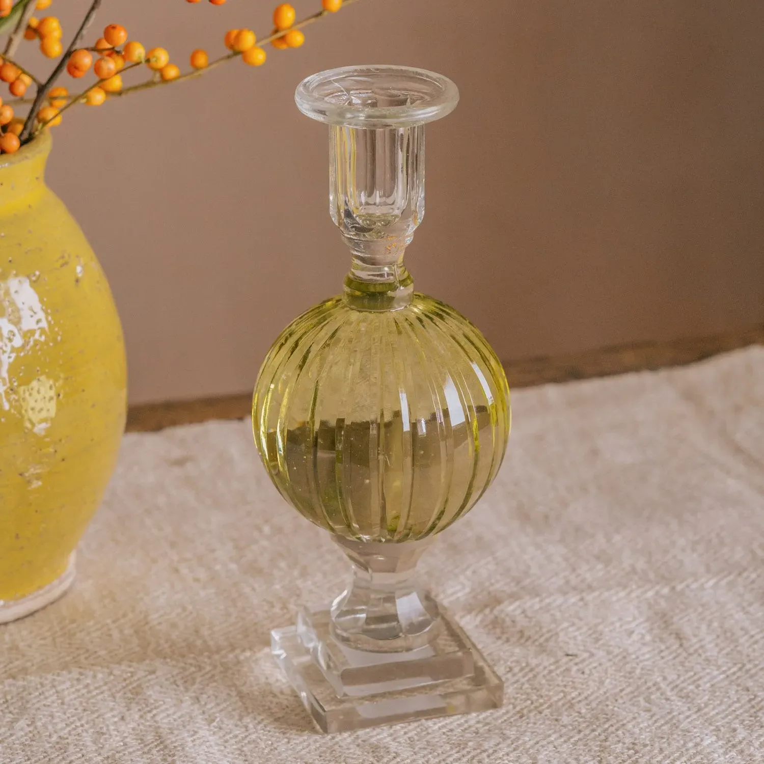 Deco Candle Holder - Olive Green, Glass