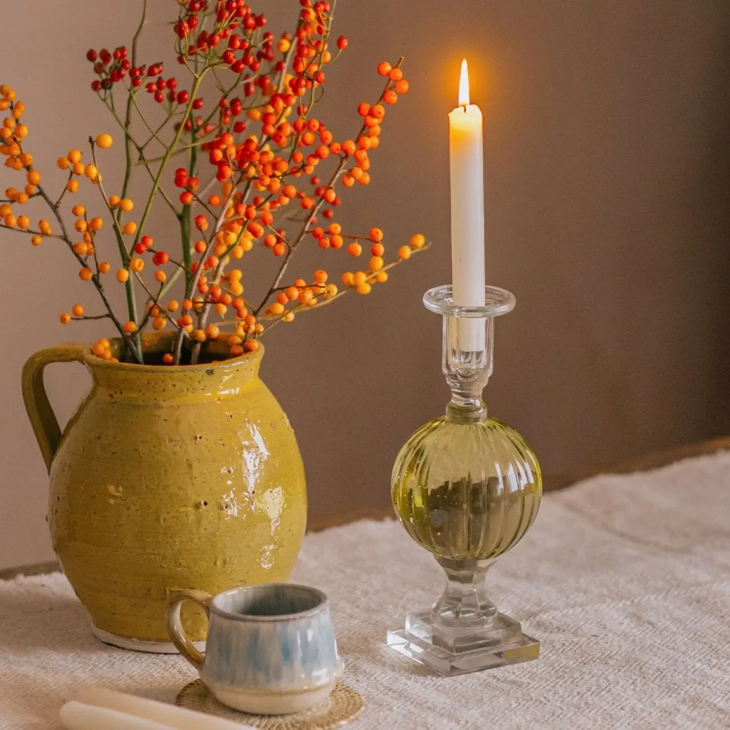 Deco Candle Holder - Olive Green, Glass image