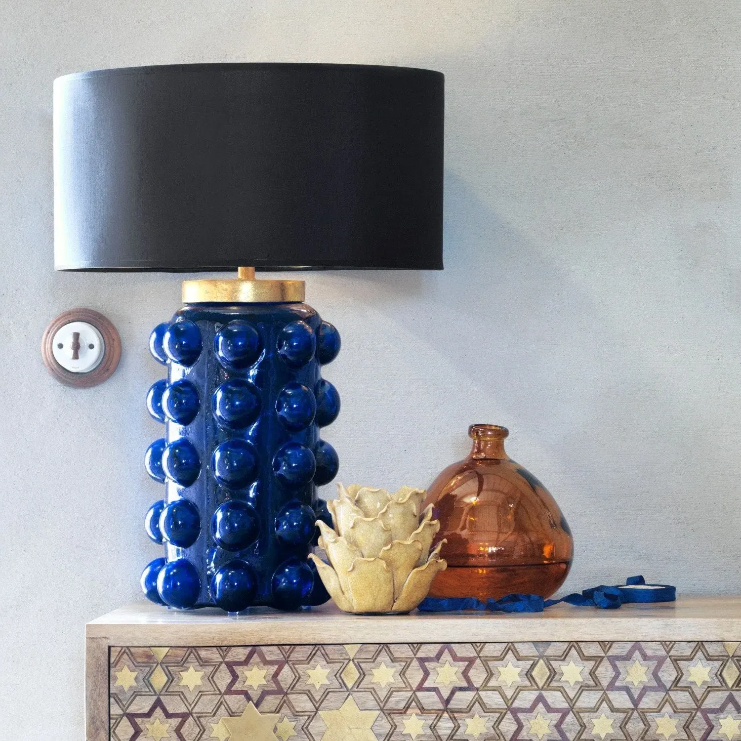 Deep Navy Bobble Table Lamp - Blue, Glass
