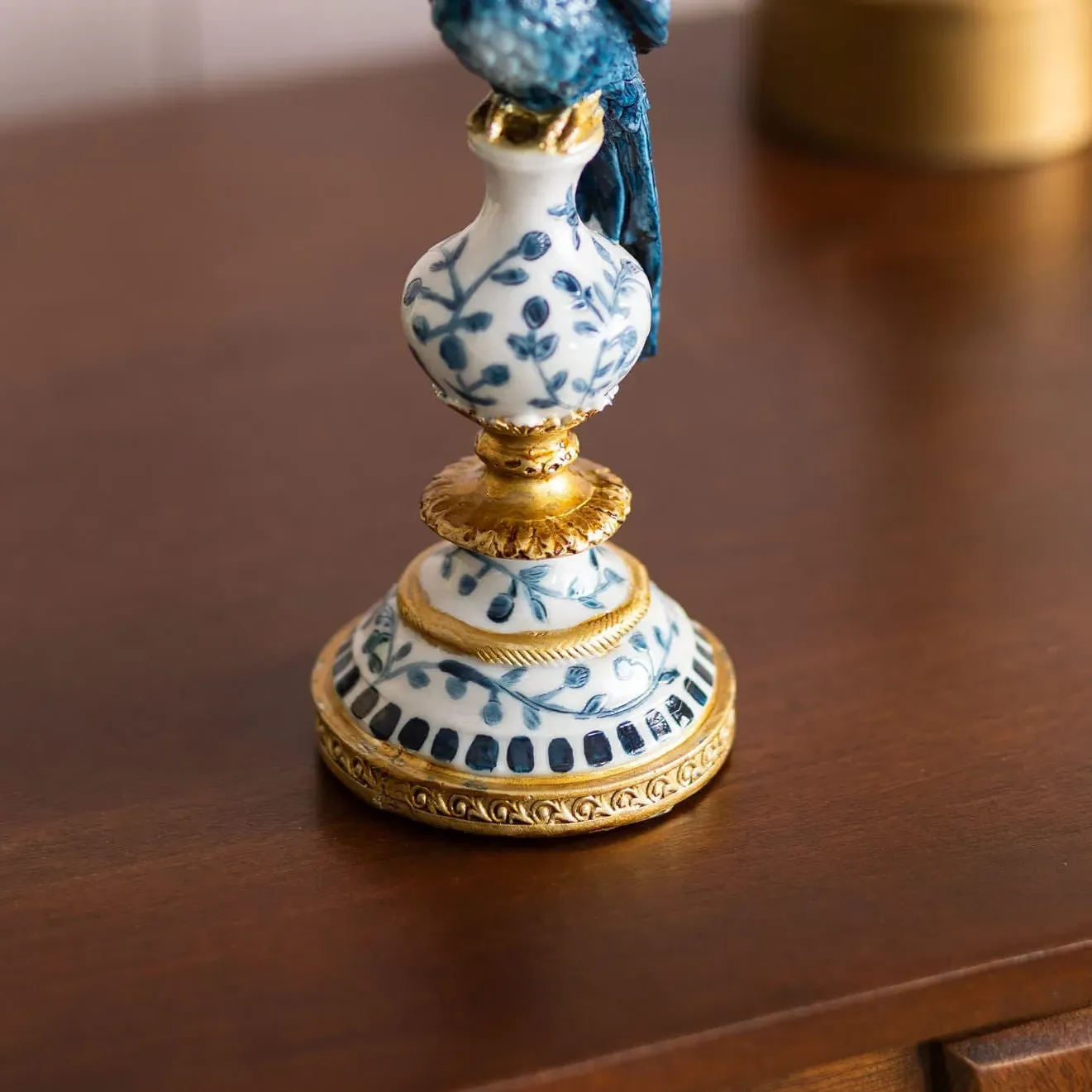 Delft Blue Ceramic Parrot Candle Holder - Blue, Resin
