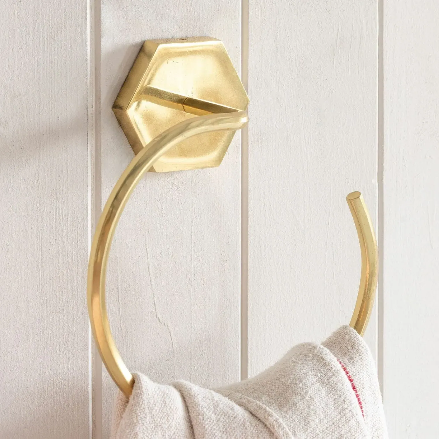 Devonshire Hexagon Towel Ring - Antiqued Gold, Brass