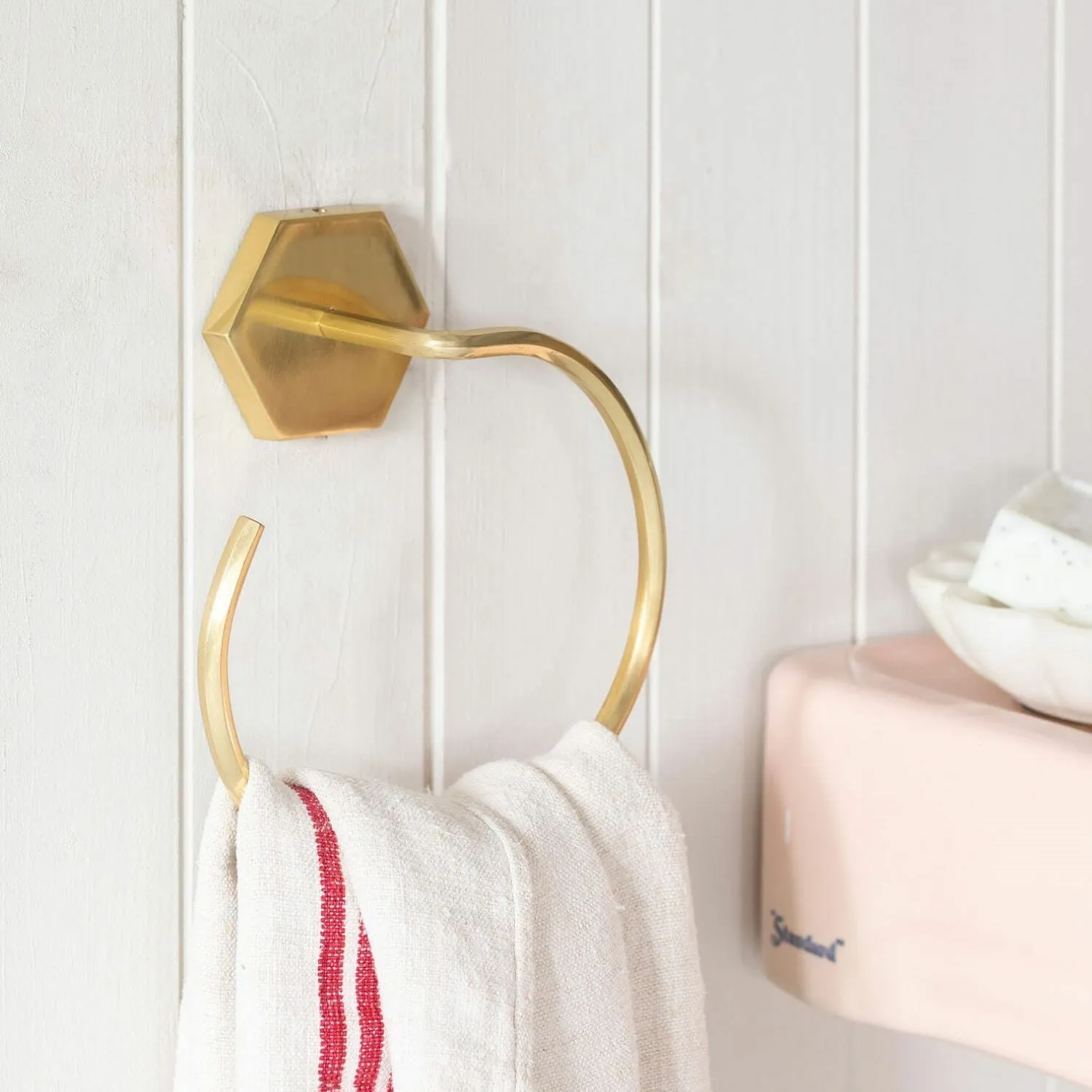 Devonshire Hexagon Towel Ring - Antiqued Gold, Brass
