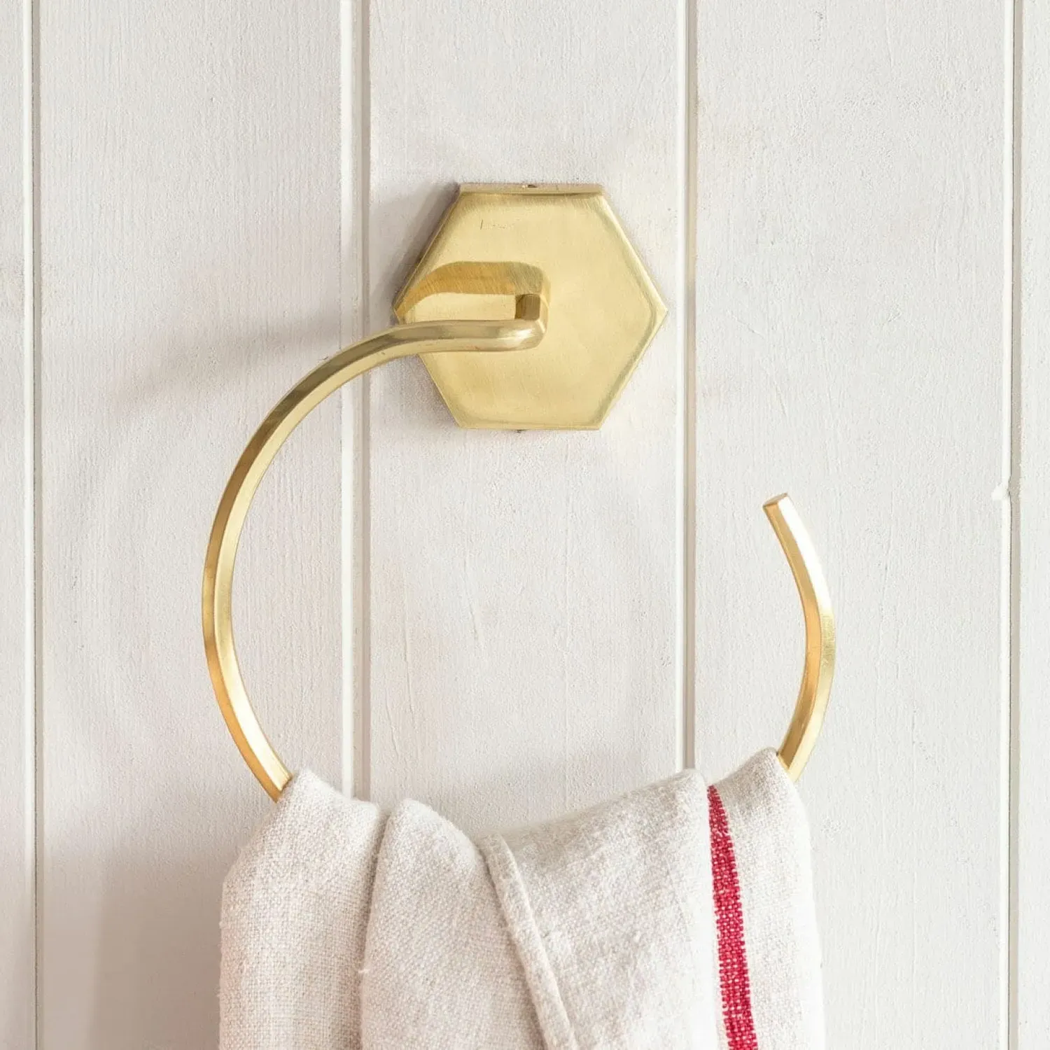Devonshire Hexagon Towel Ring - Antiqued Gold, Brass