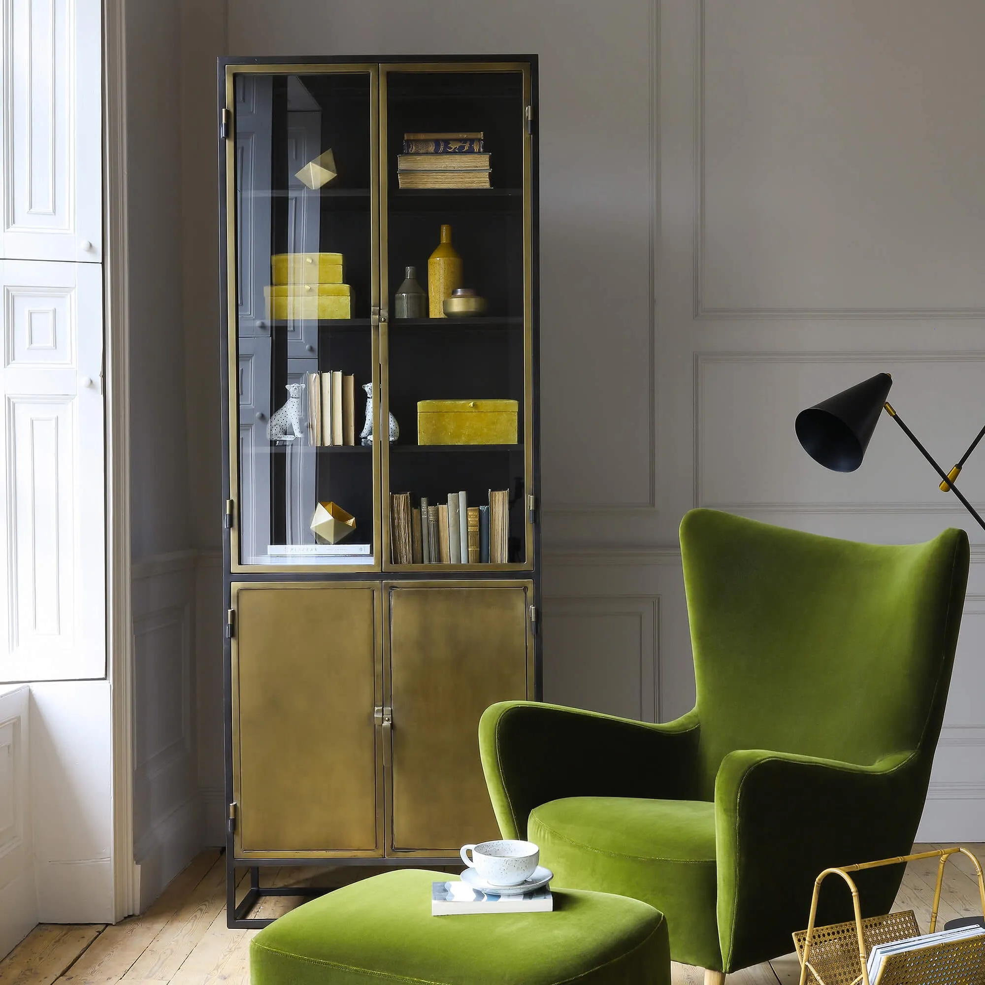 Dexter Double Glass Display Cabinet - Brass