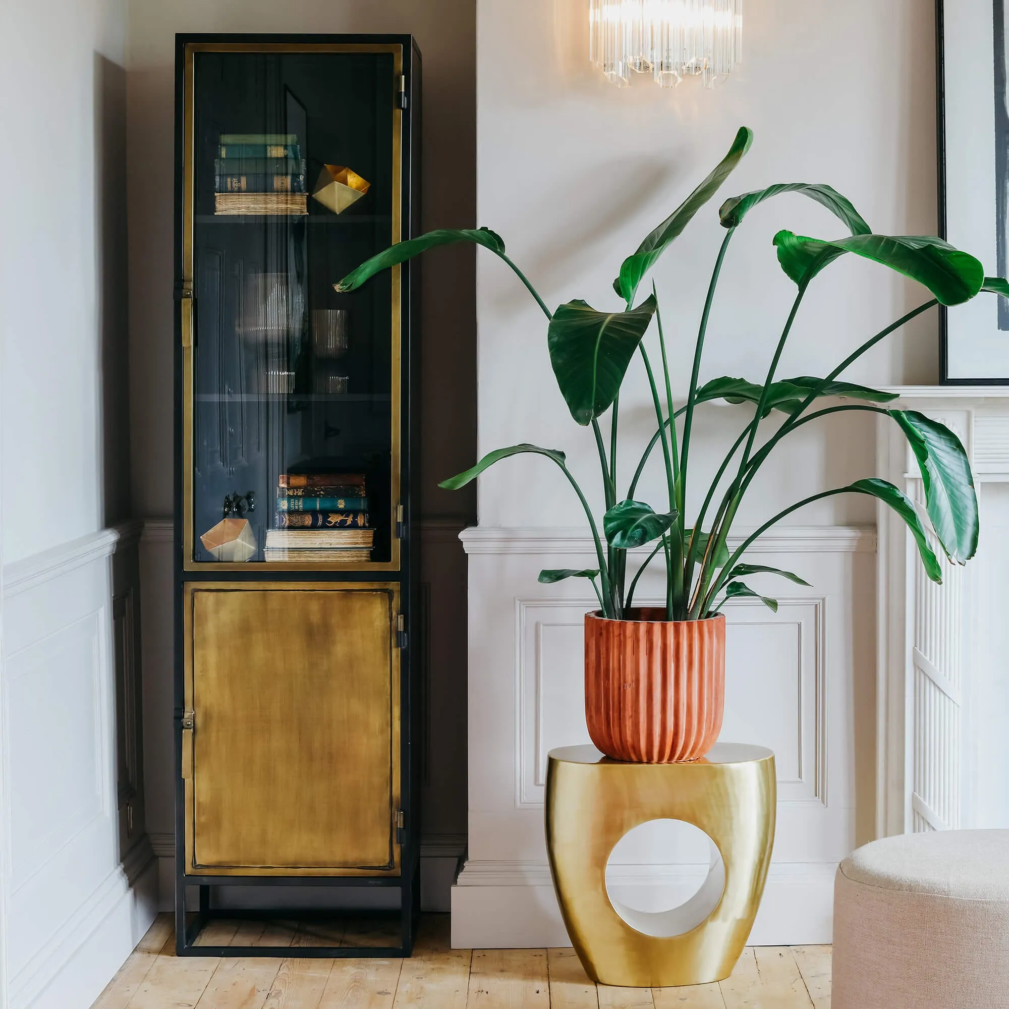 Dexter Single Glass Display Cabinet - Brass