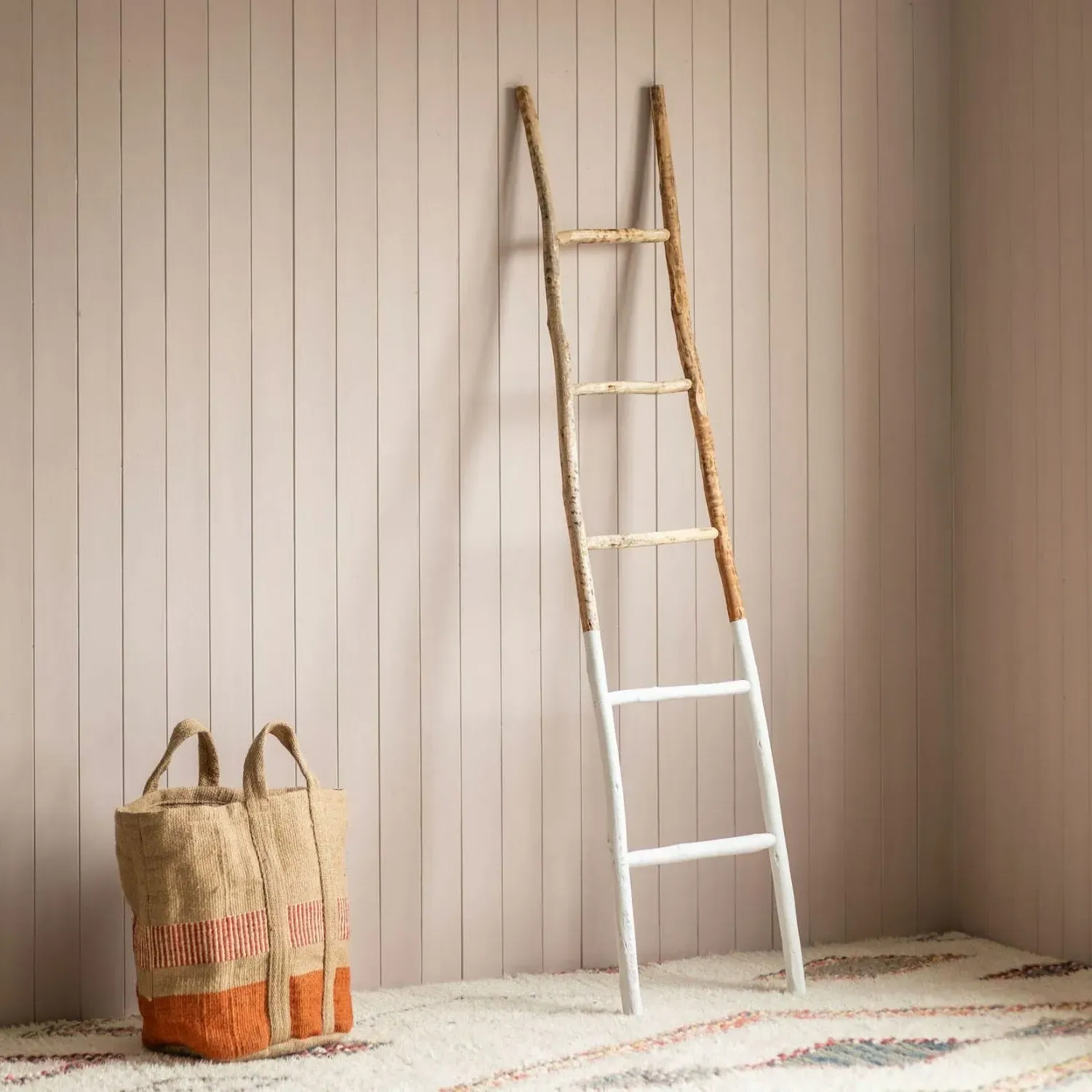 Dipped Wooden Ladder - White, Oak