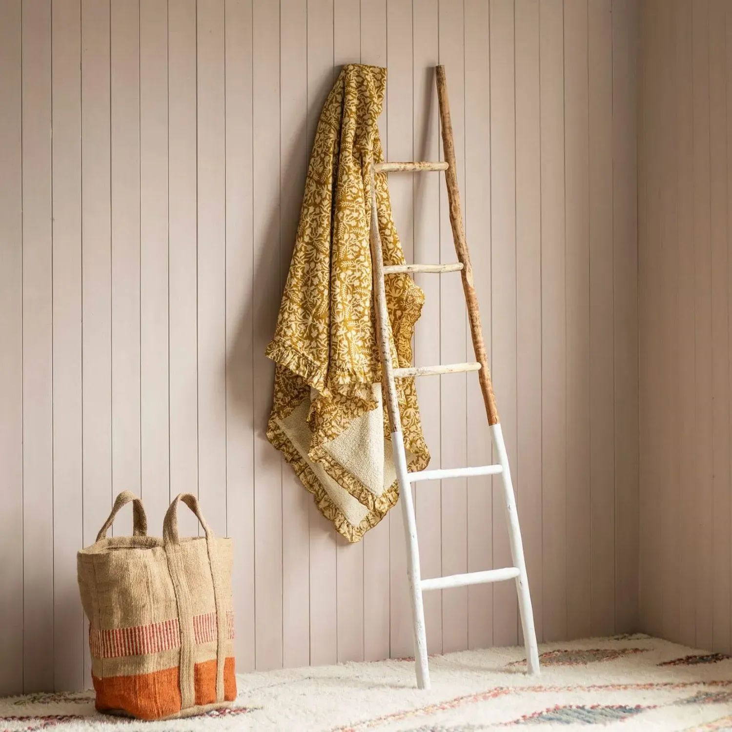 Dipped Wooden Ladder - White, Oak image
