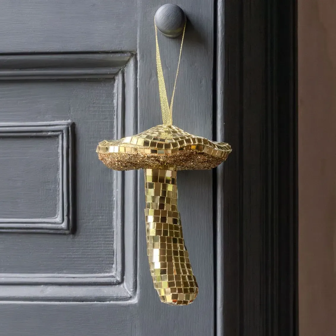 Disco Toadstool Christmas Tree Decoration - Gold image