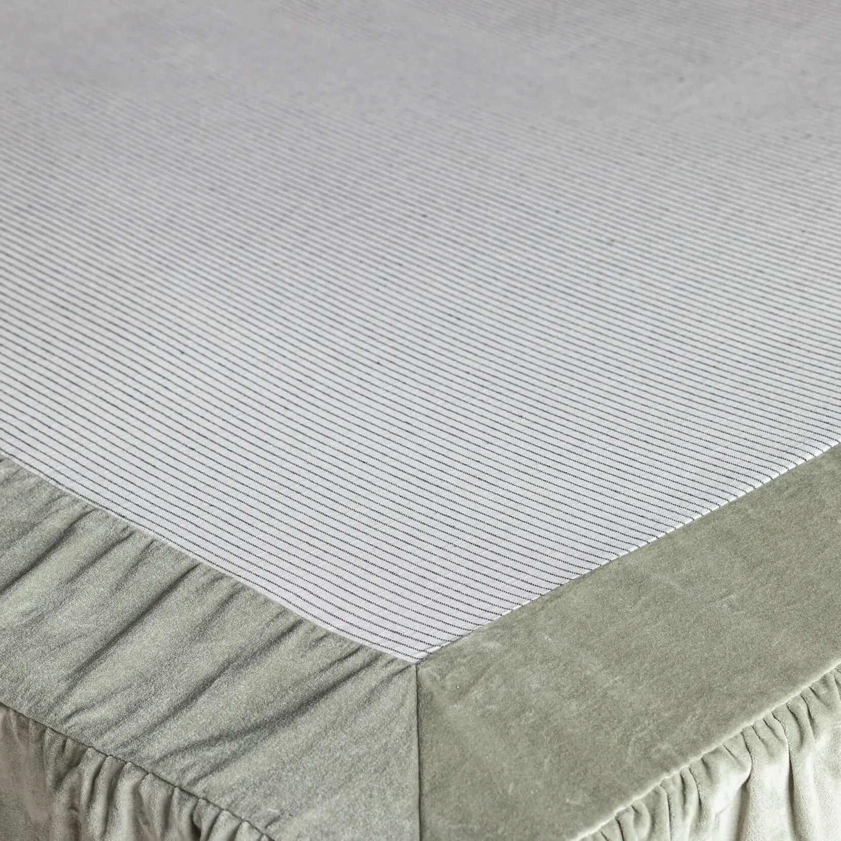 Double Bed Valance with Frill Edge - Pale Sage, Velvet