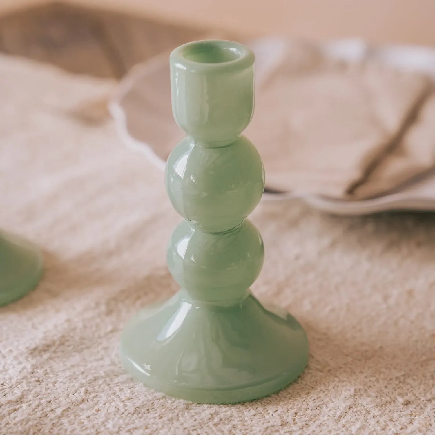 Double Bubble Candle Holder - Green, Glass image