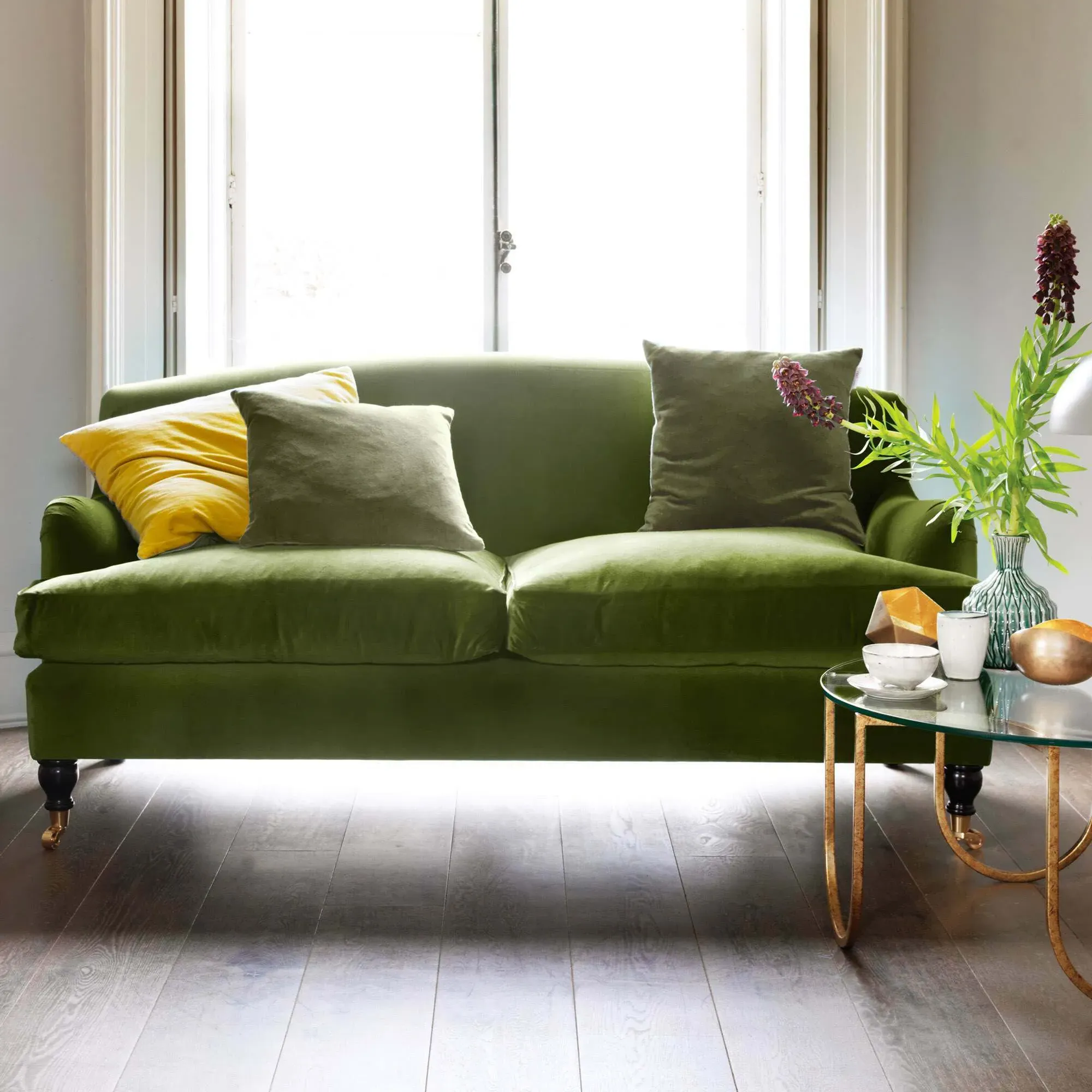 Doze 2-Seater Sofa with Castors - Forest Green, Velvet image