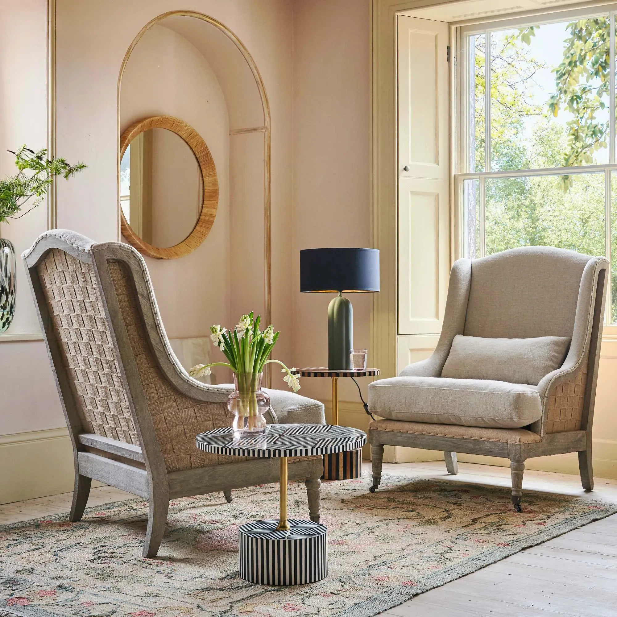 Duke Armchair with Castor Wheels - Natural, Linen