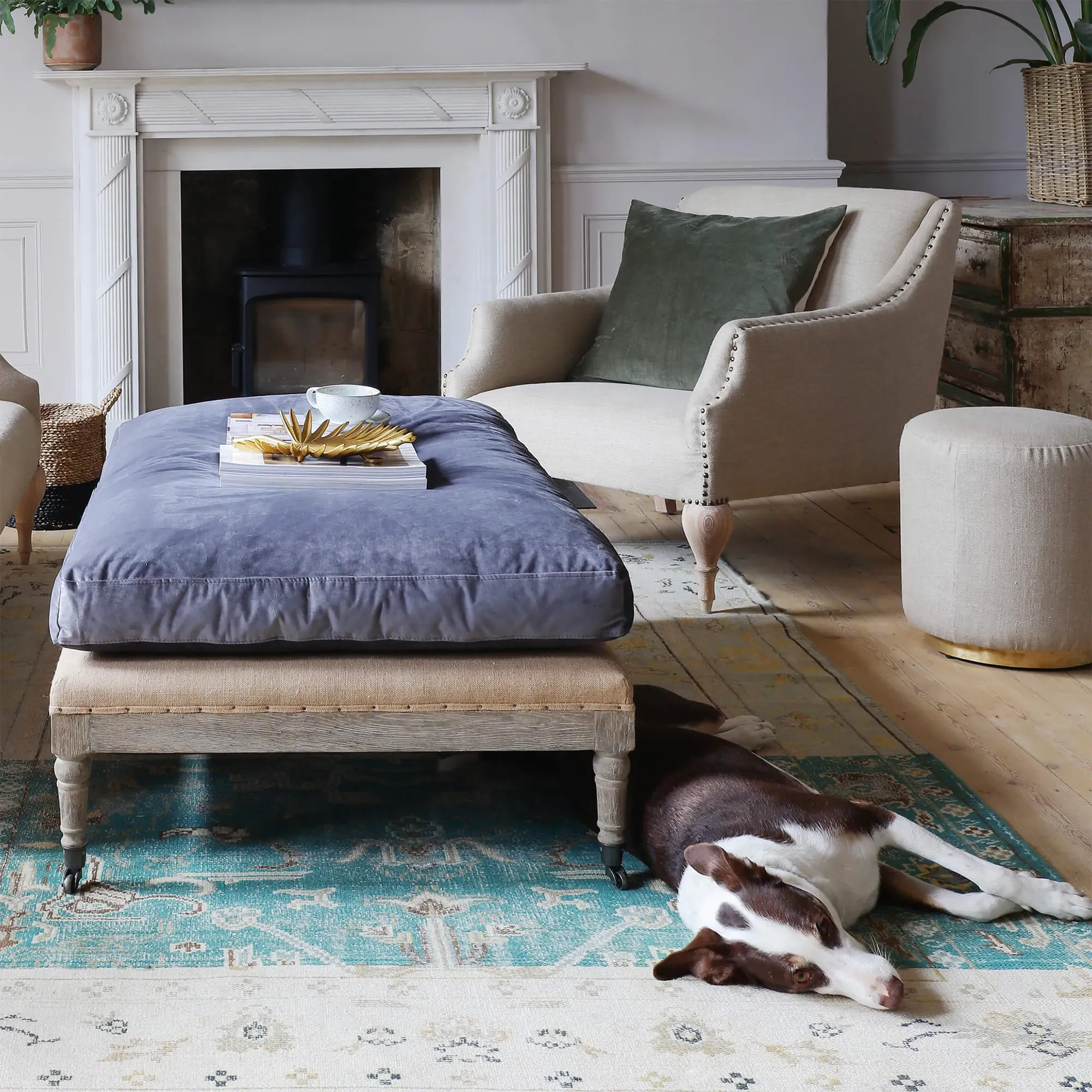 Duke Ottoman with Castors - Grey, Velvet image