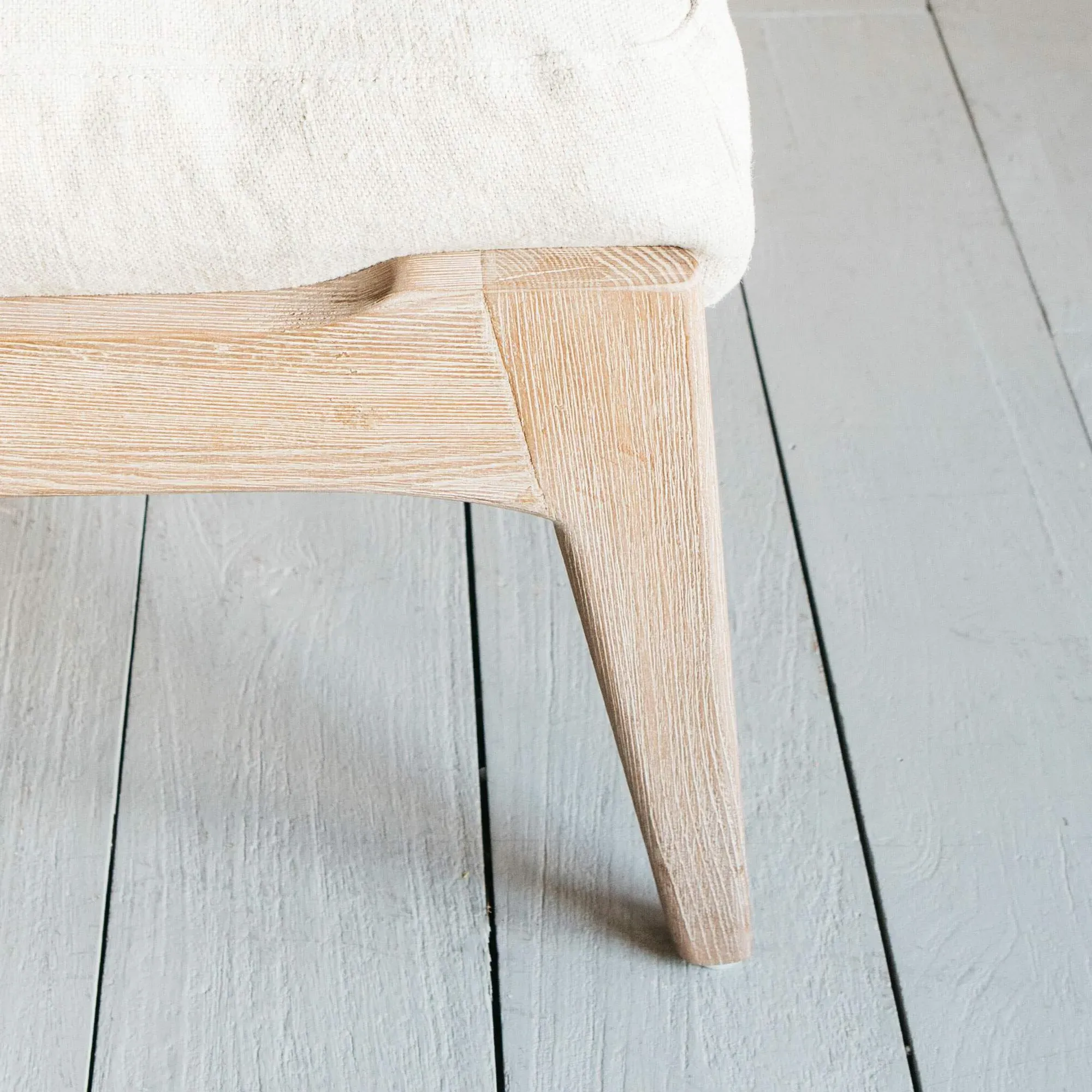 Dylan Linen Footstool - Natural, Ash Wood