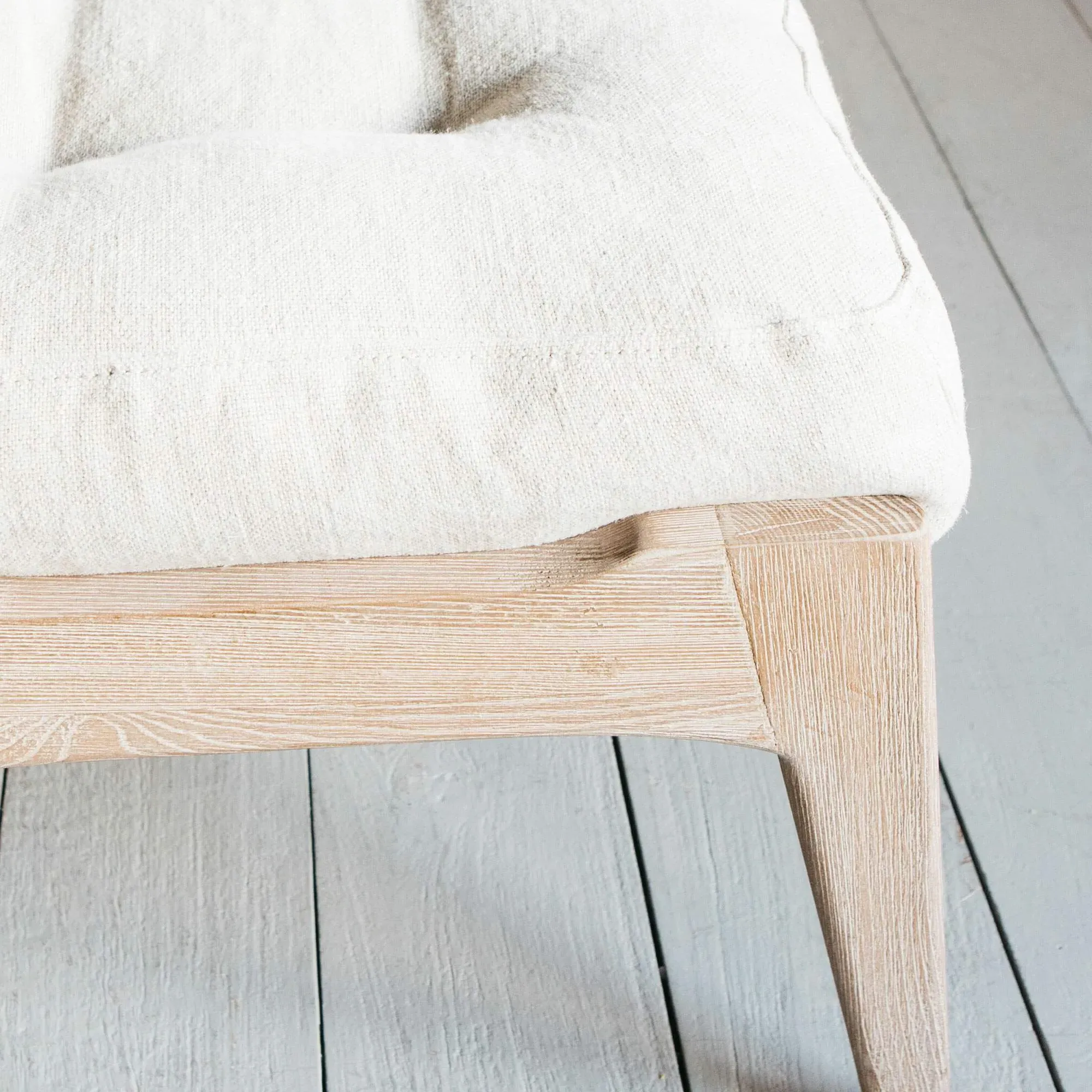 Dylan Linen Footstool - Natural, Ash Wood