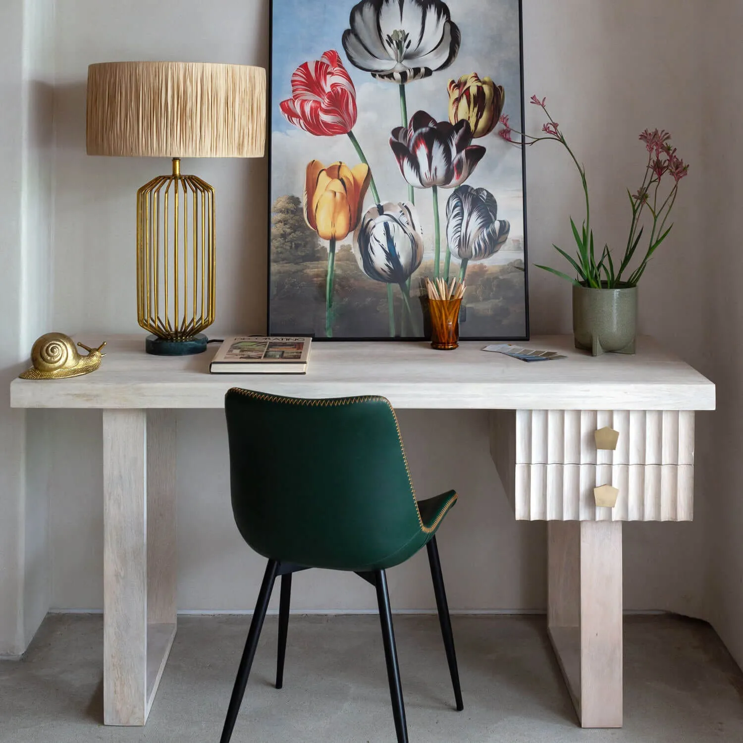 Eckley Desk with Drawers - Whitewashed, Mango Wood