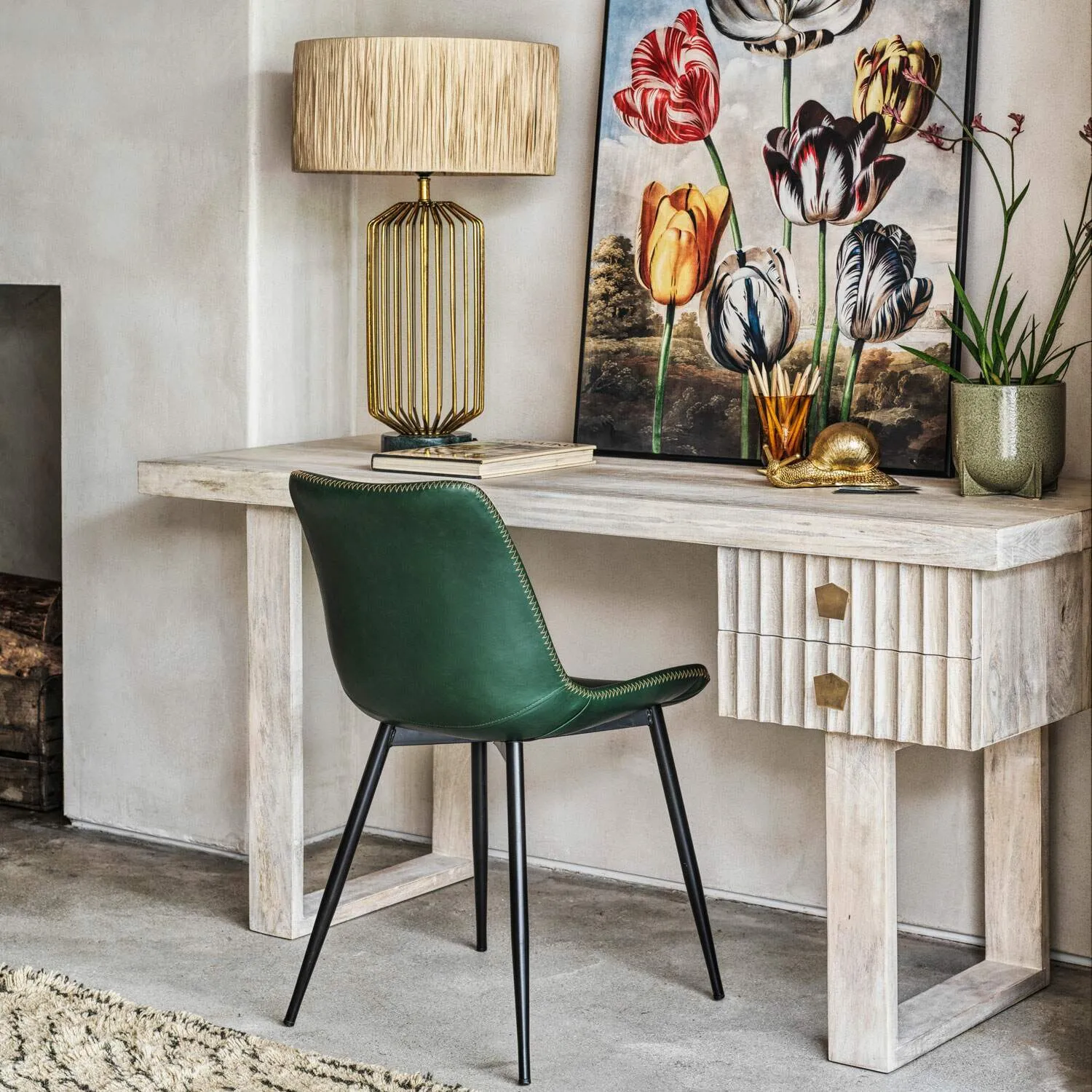Eckley Desk with Drawers - Whitewashed, Mango Wood image