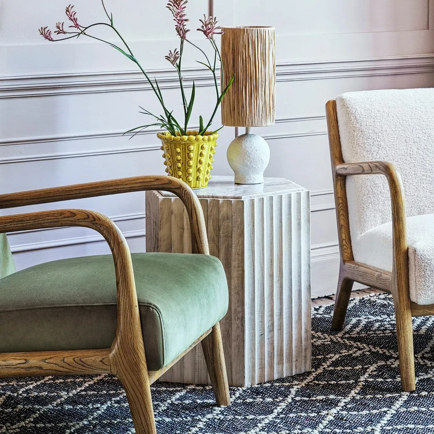Eckley Round Side Table - White, Mango Wood