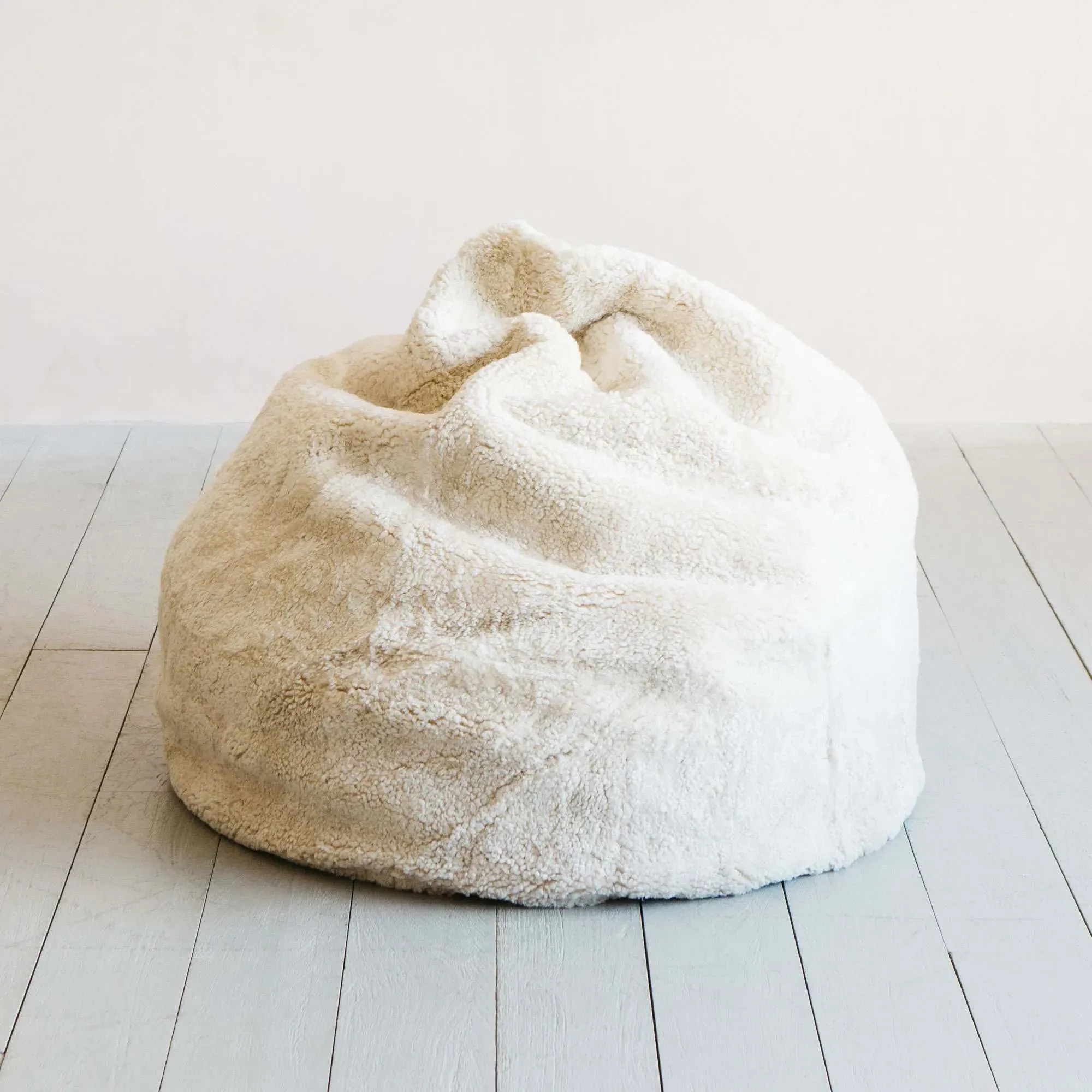 Eggshell Curly Sheepskin Beanbag - Sheepskin, Leather
