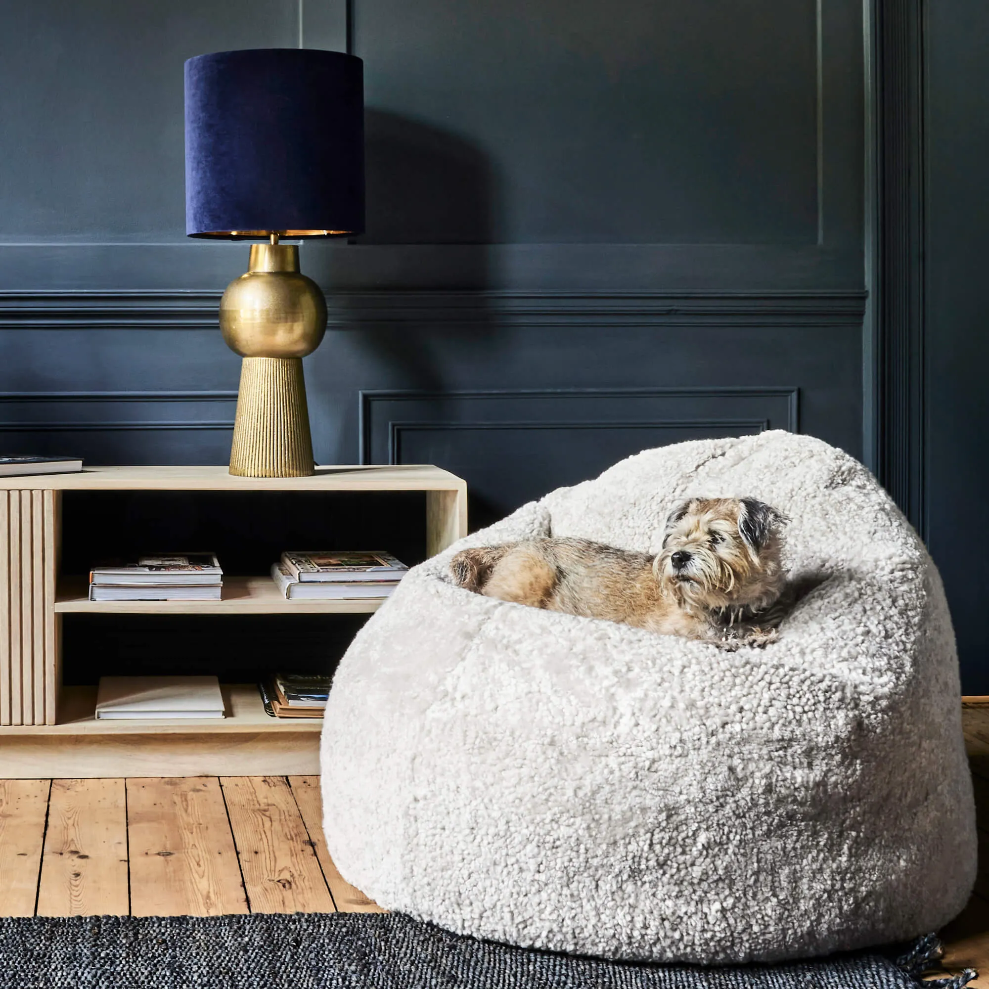Eggshell Curly Sheepskin Beanbag - Sheepskin, Leather