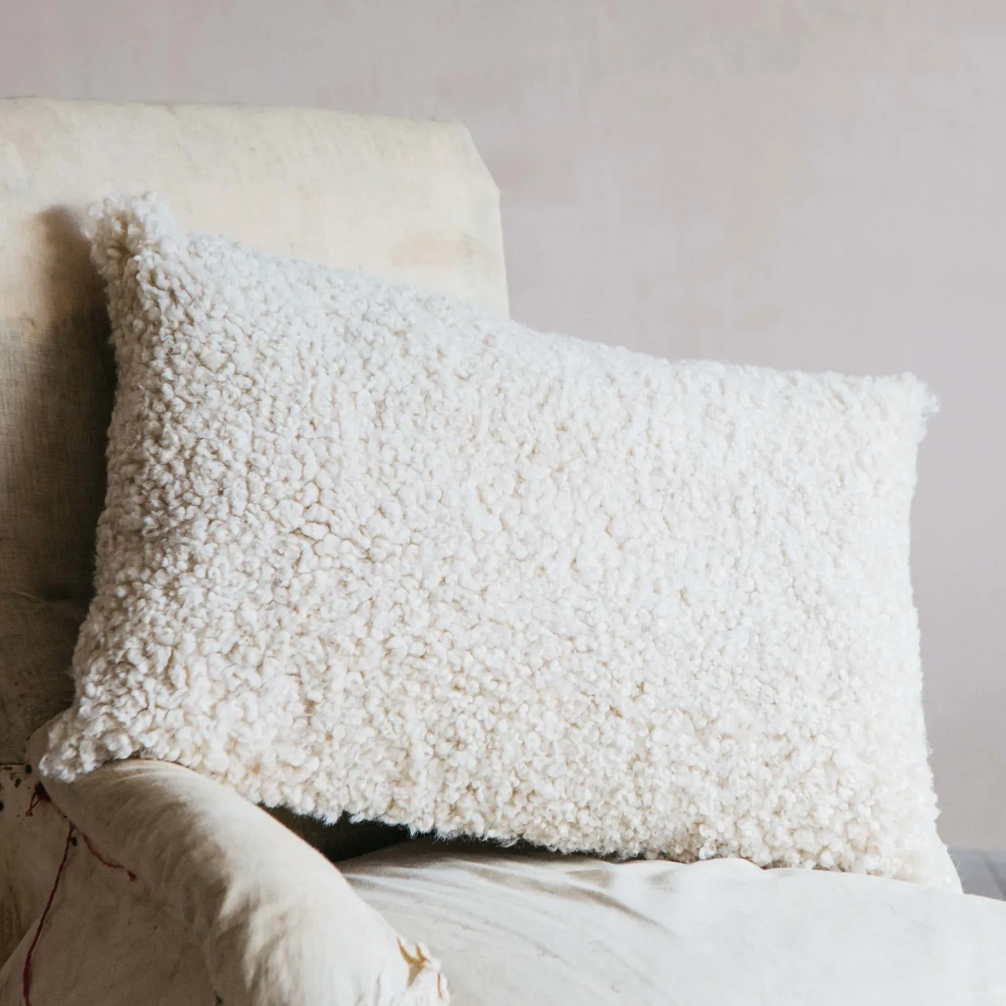 Eggshell Curly Sheepskin Rectangular Cushion - Sheepskin image