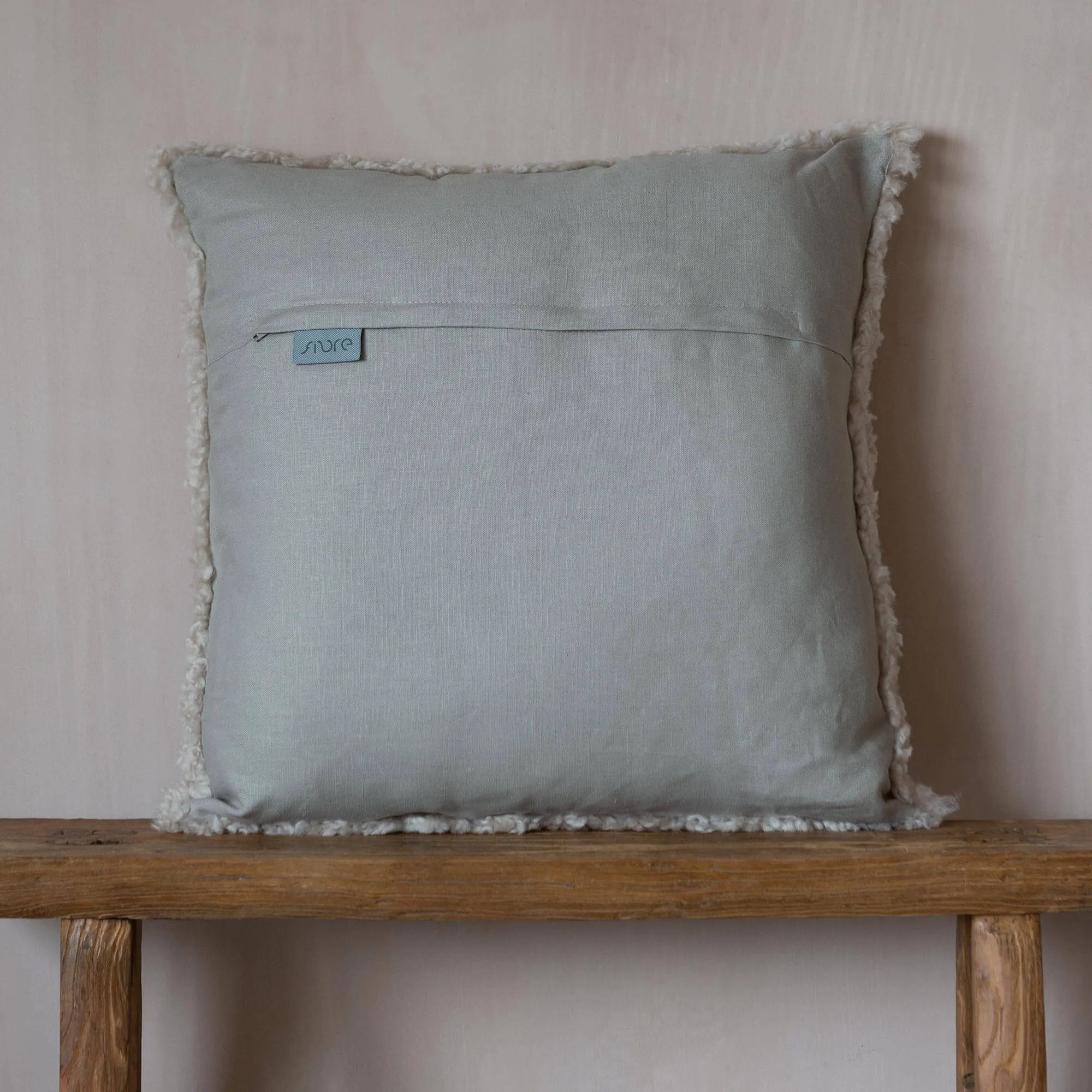 Eggshell Curly Sheepskin Square Cushion - Sheepskin