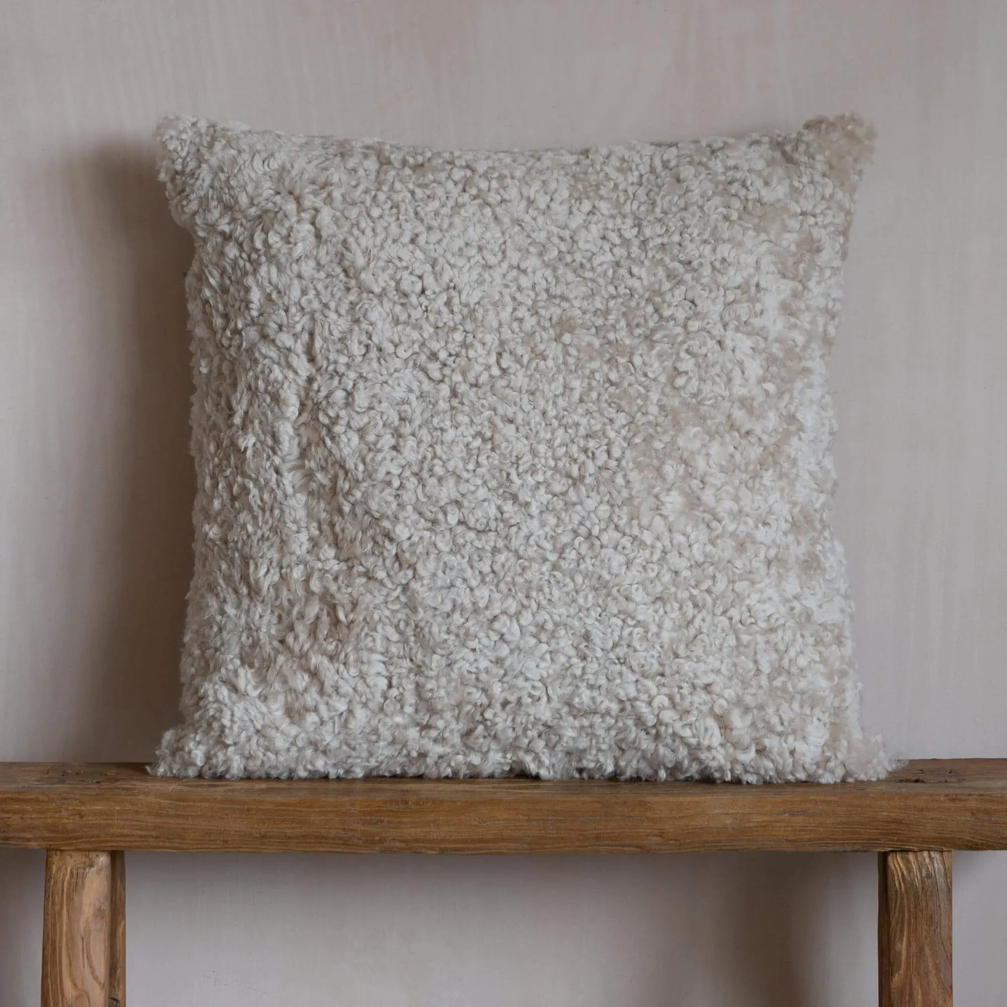 Eggshell Curly Sheepskin Square Cushion - Sheepskin
