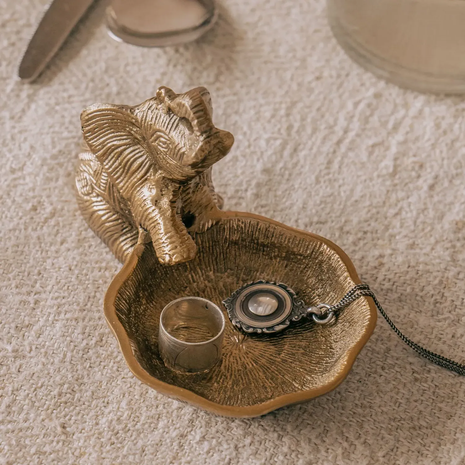 Elephant Brass Trinket Dish - Brass
