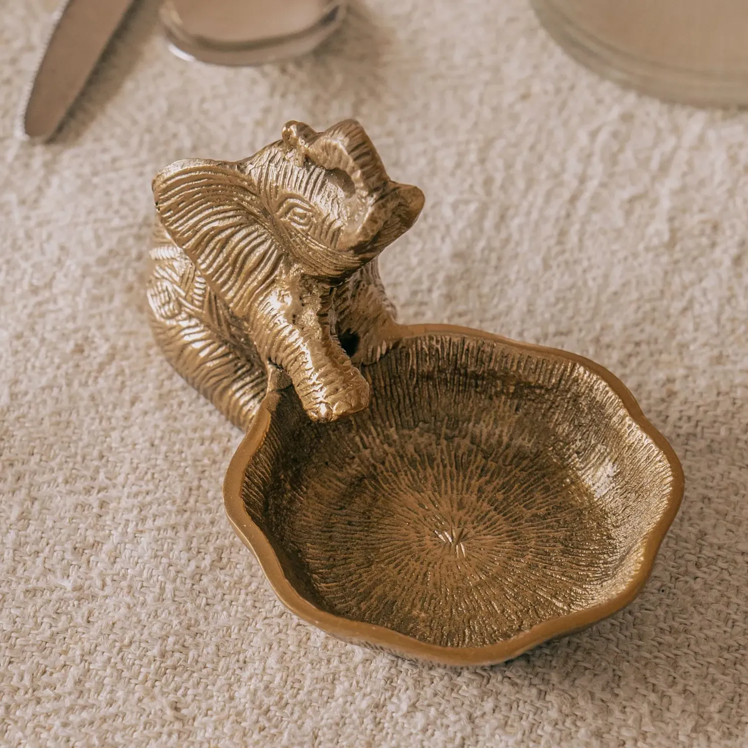 Elephant Brass Trinket Dish - Brass image