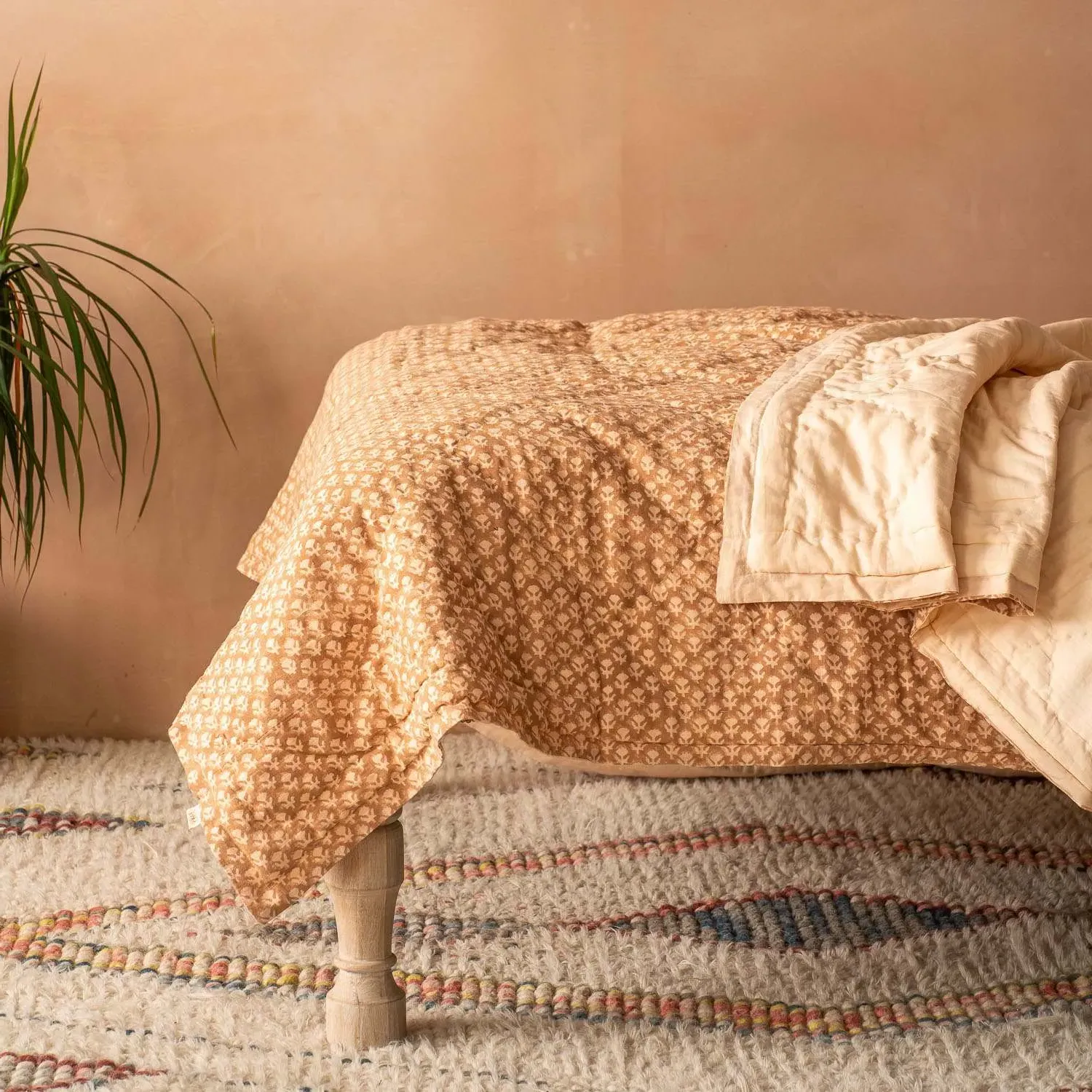 Eliza Floral Block Printed Quilt - Cotton