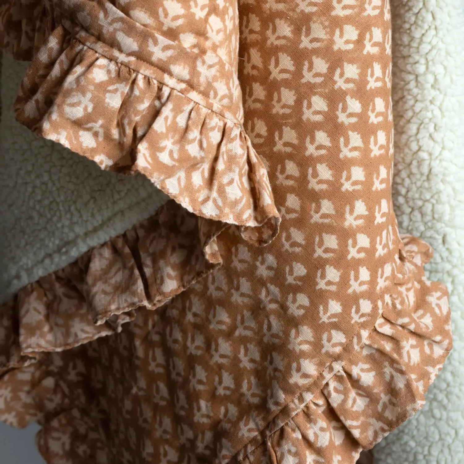 Eliza Floral Block Printed Sherpa Throw - Cotton