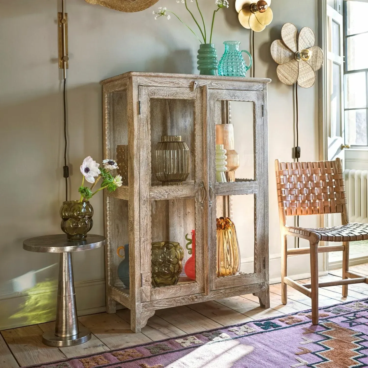 Elliot Wooden and Glass Cabinet - Whitewashed, Mango Wood image