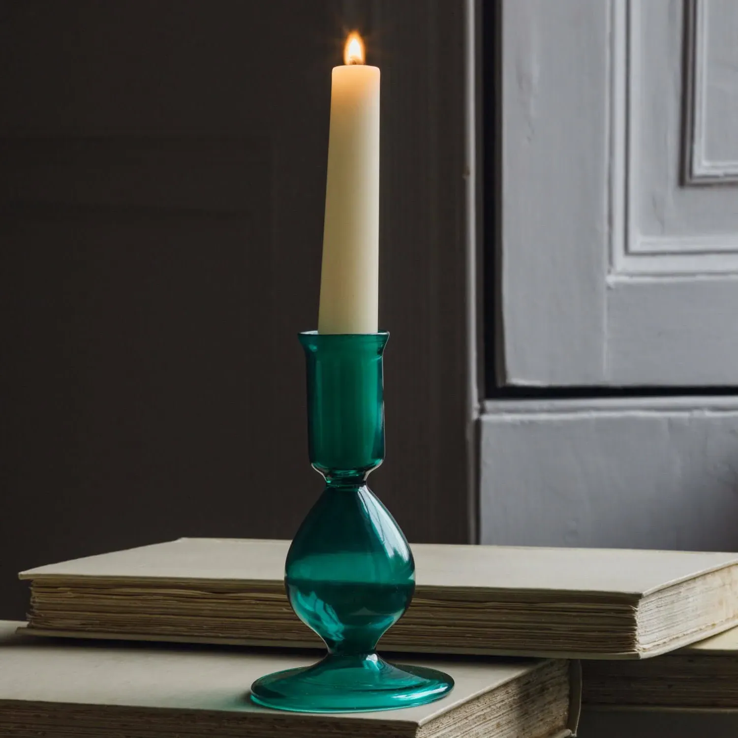 Emerald Glass Candle Holder - Green image