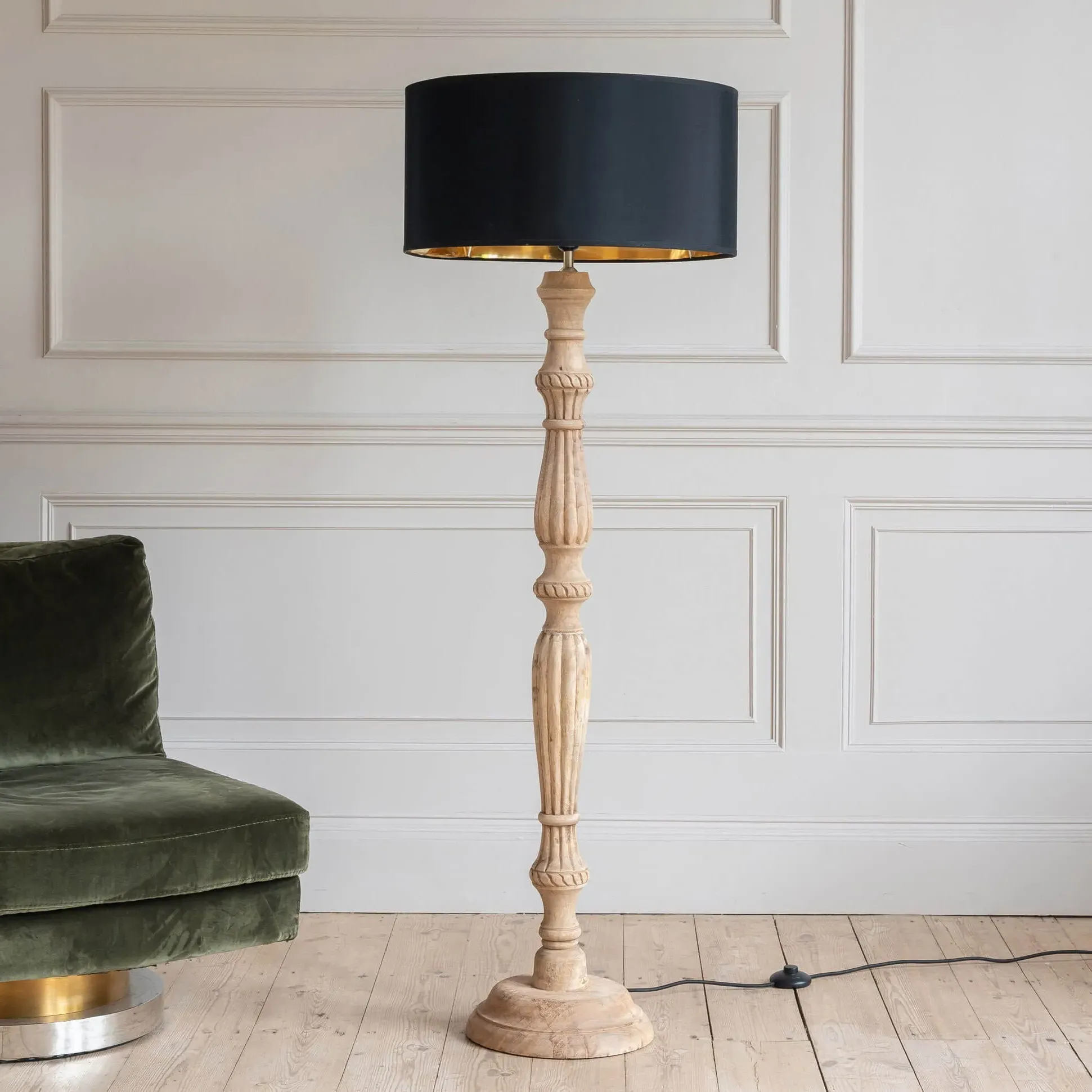Emilia Floor Lamp - Whitewashed, Mango Wood