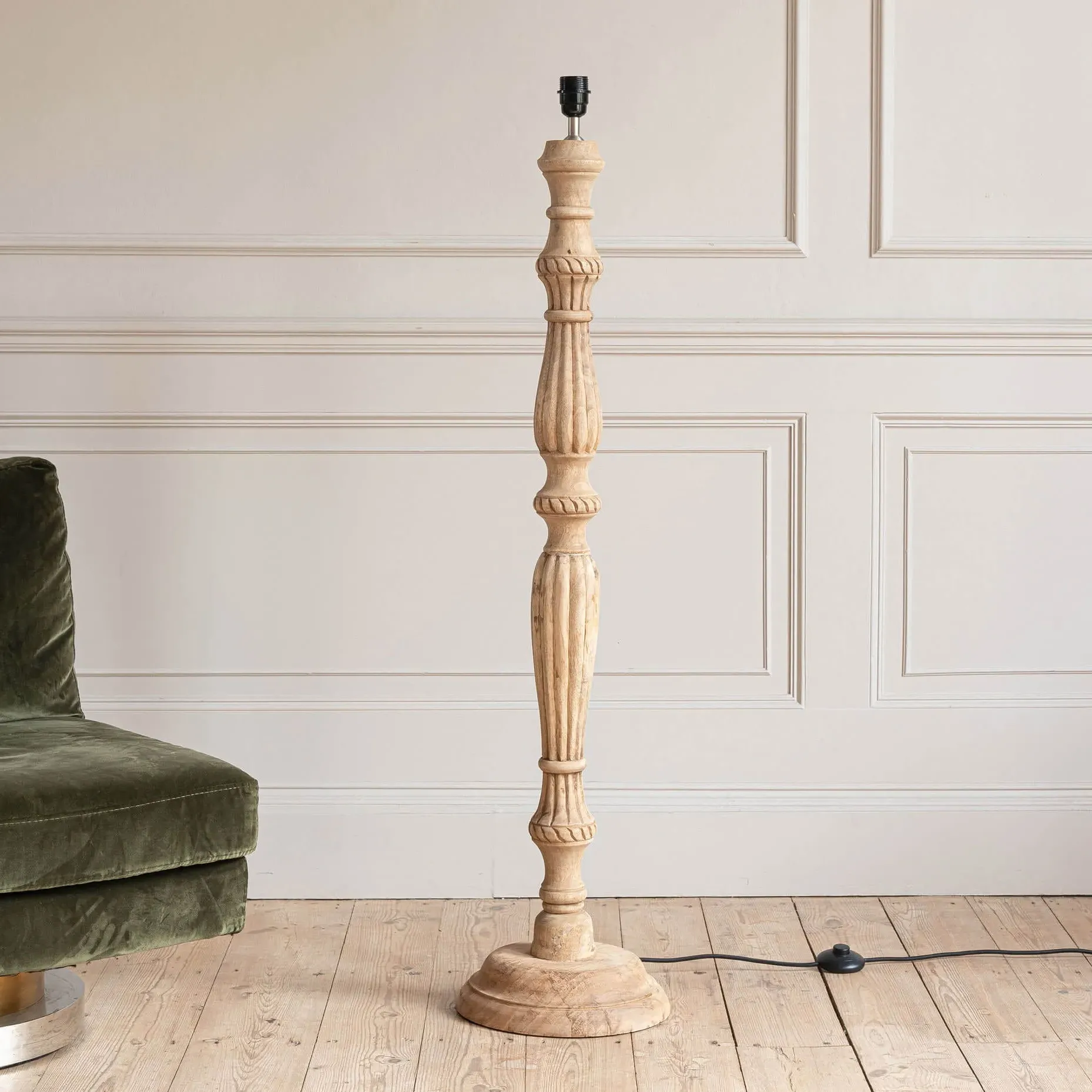 Emilia Floor Lamp - Whitewashed, Mango Wood
