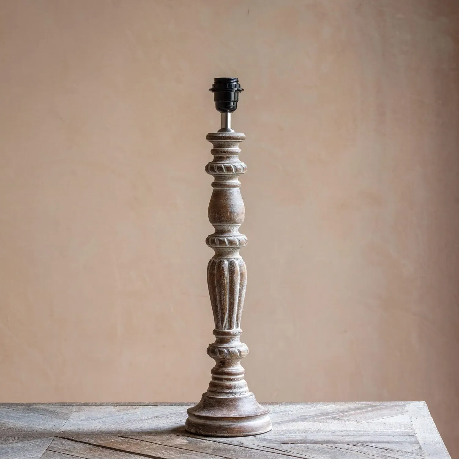 Emilia Table Lamp - Whitewashed, Mango Wood