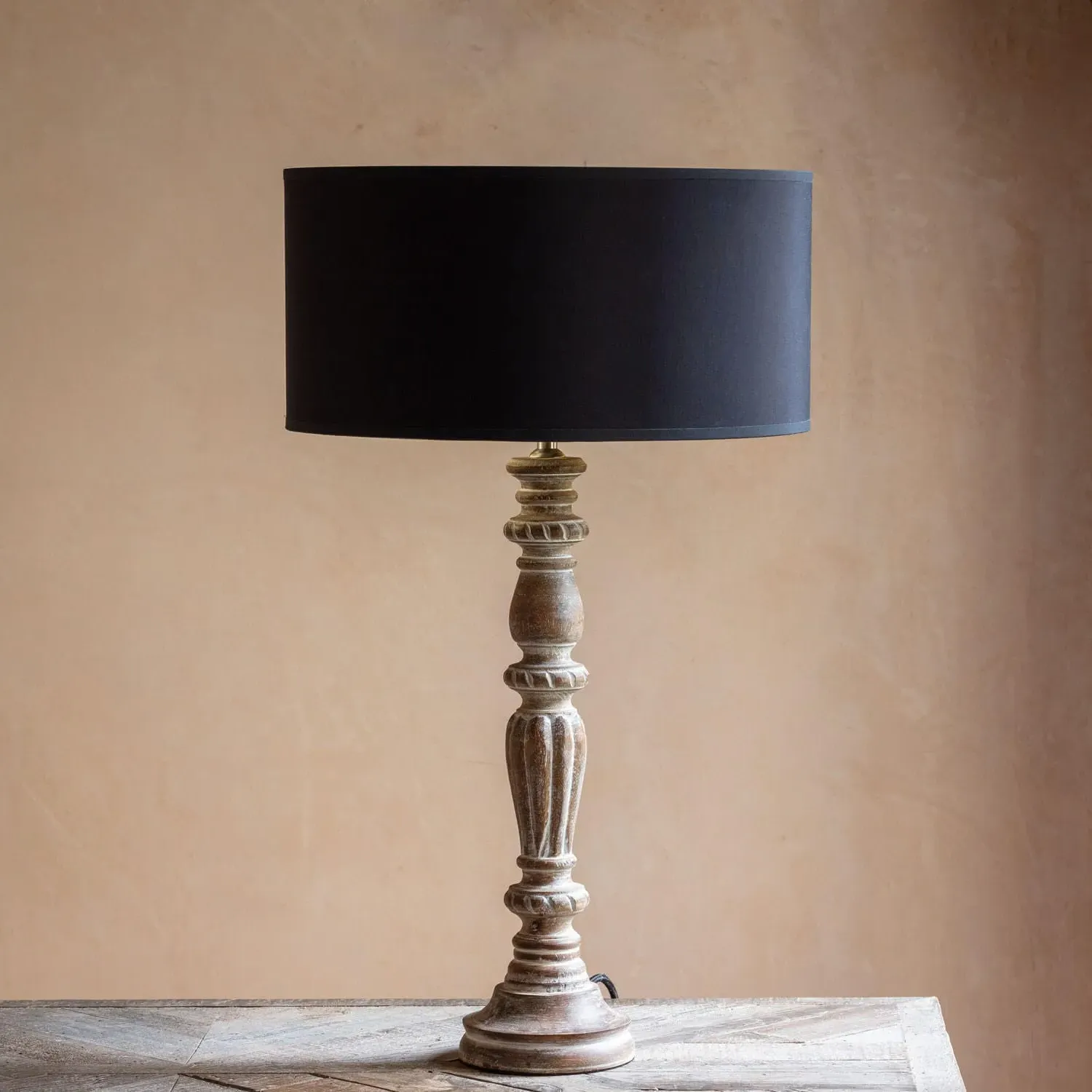 Emilia Table Lamp - Whitewashed, Mango Wood