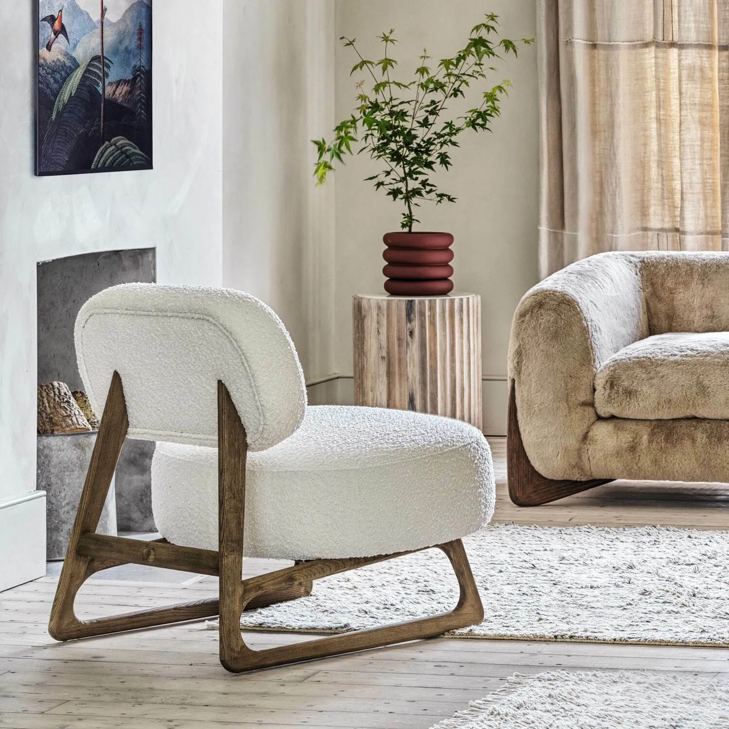 Emilie Accent Chair - Cream, Bouclé