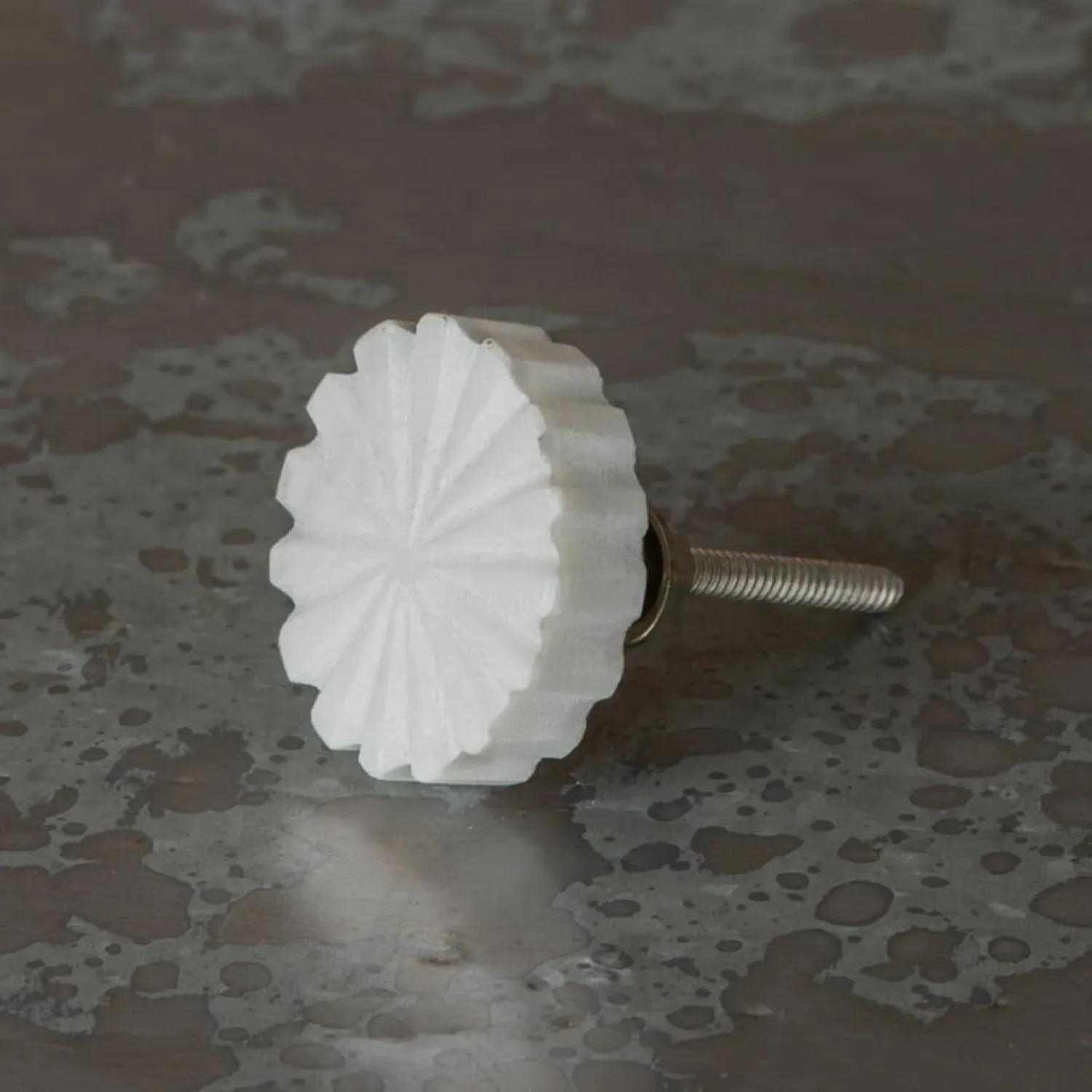 Engraved Round Knob - White, Marble