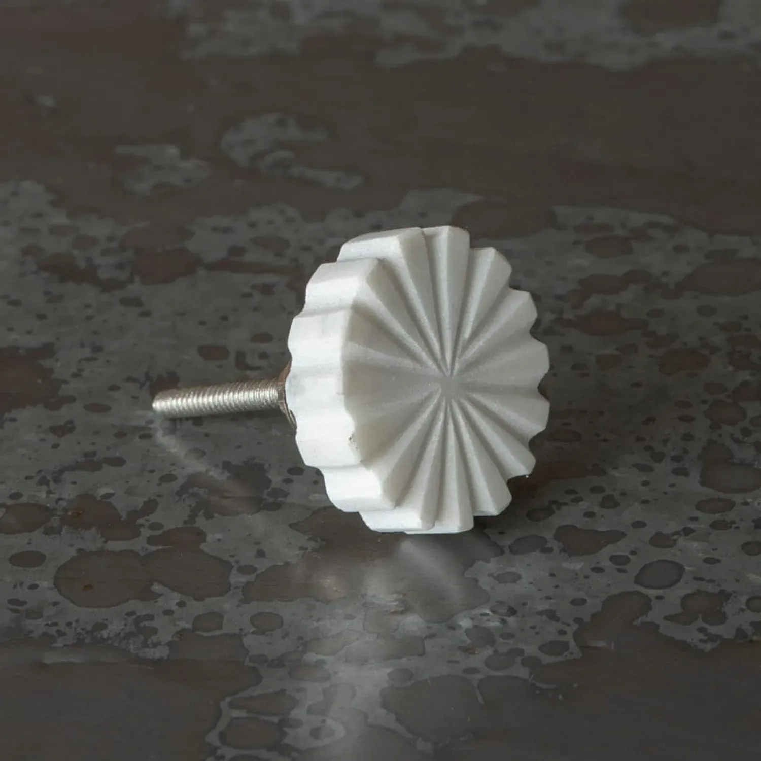 Engraved Round Knob - White, Marble image