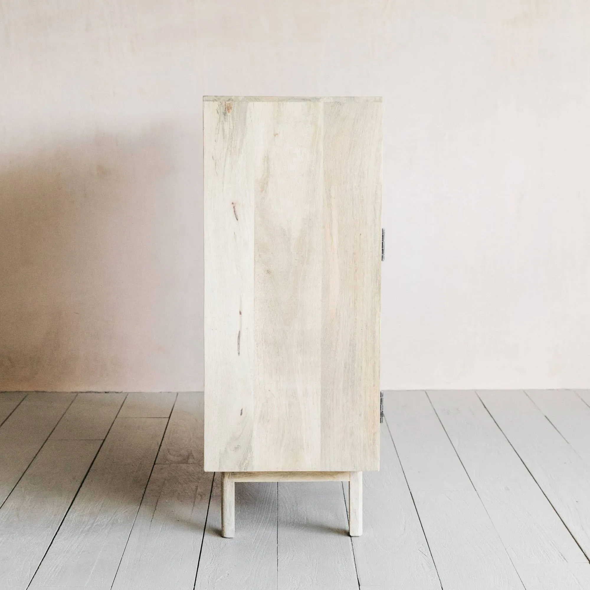 Esben Cane Cupboard with Drawers - White, Mango Wood