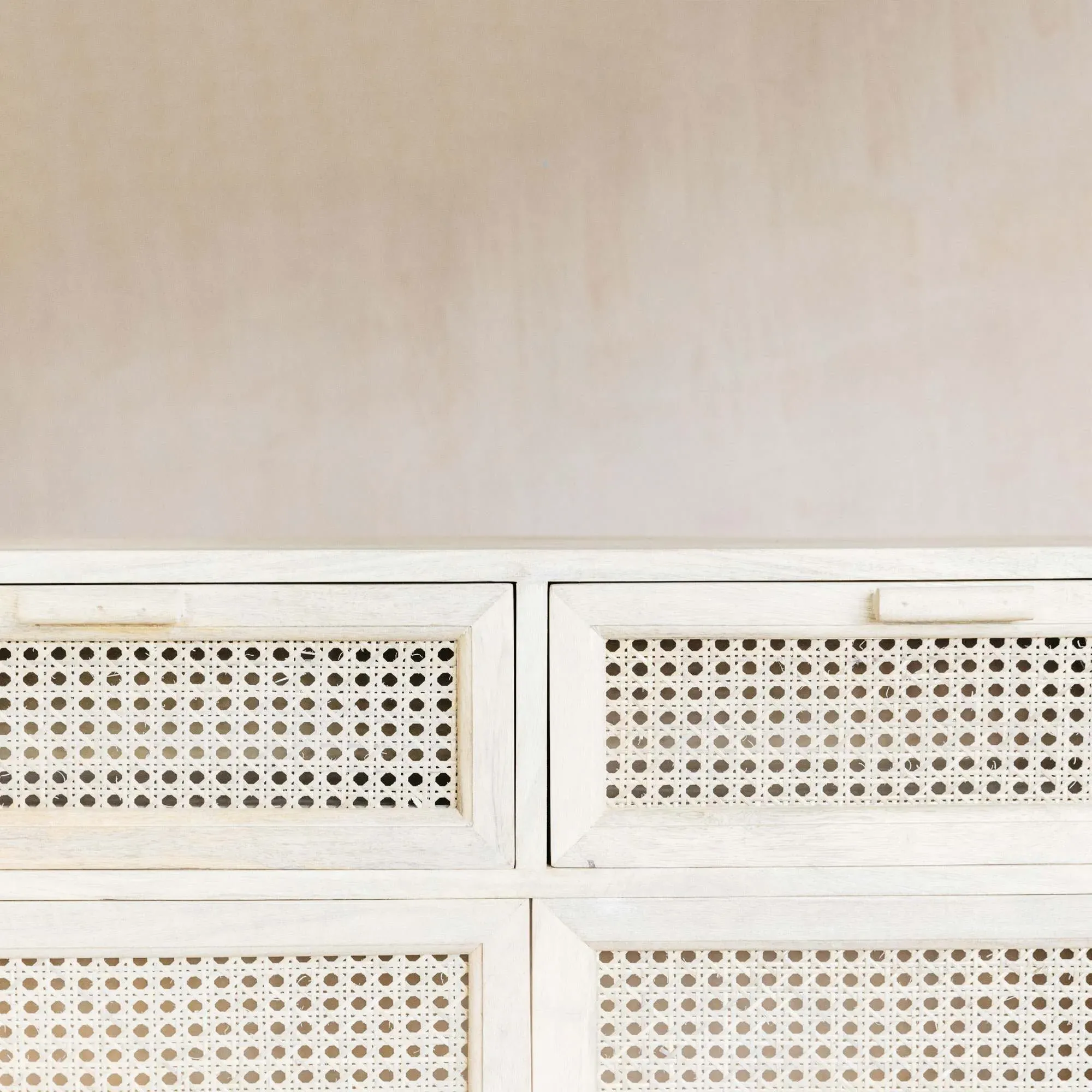 Esben Cane Cupboard with Drawers - White, Mango Wood