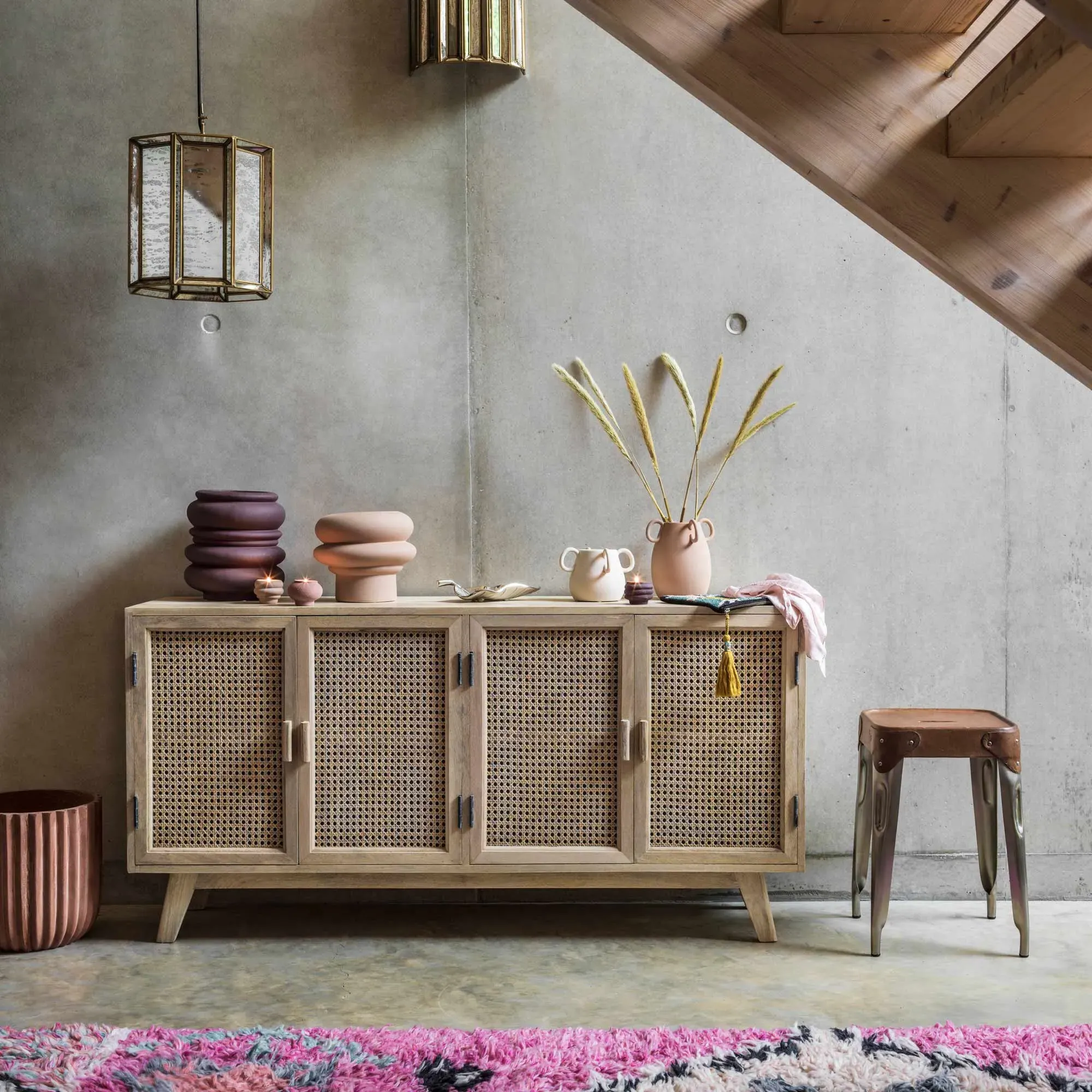 Esben Four Door Sideboard - White, Mango Wood