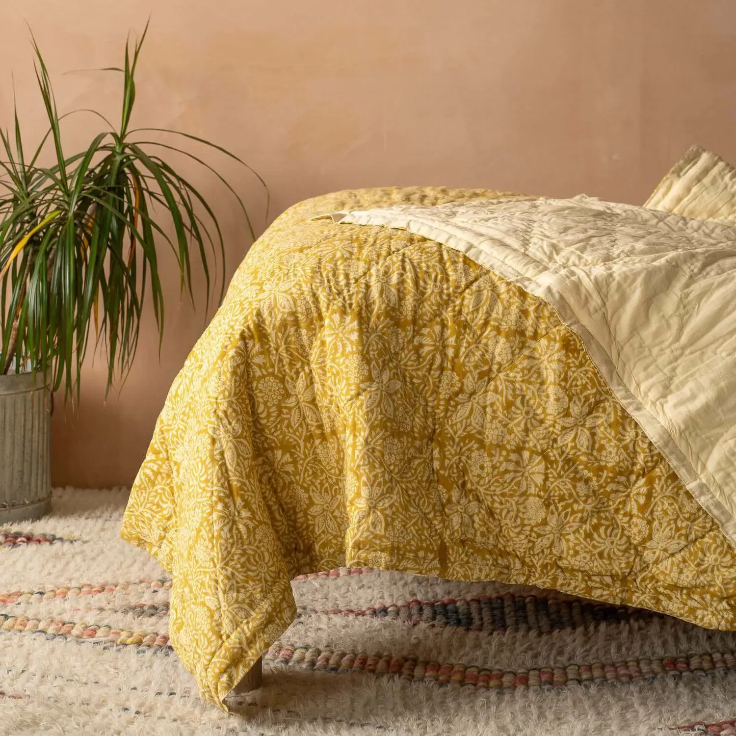 Esme Floral Block Printed Quilt - Cotton