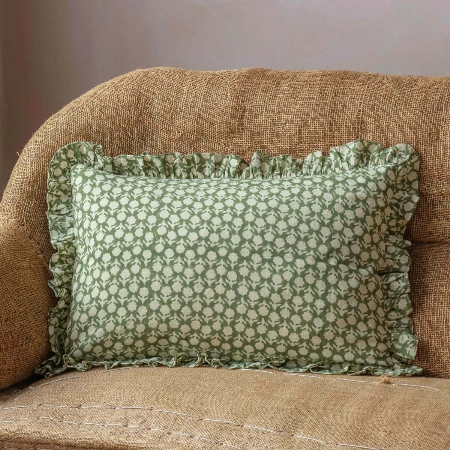 Esme Floral Block Printed Rectangular Cushion Large