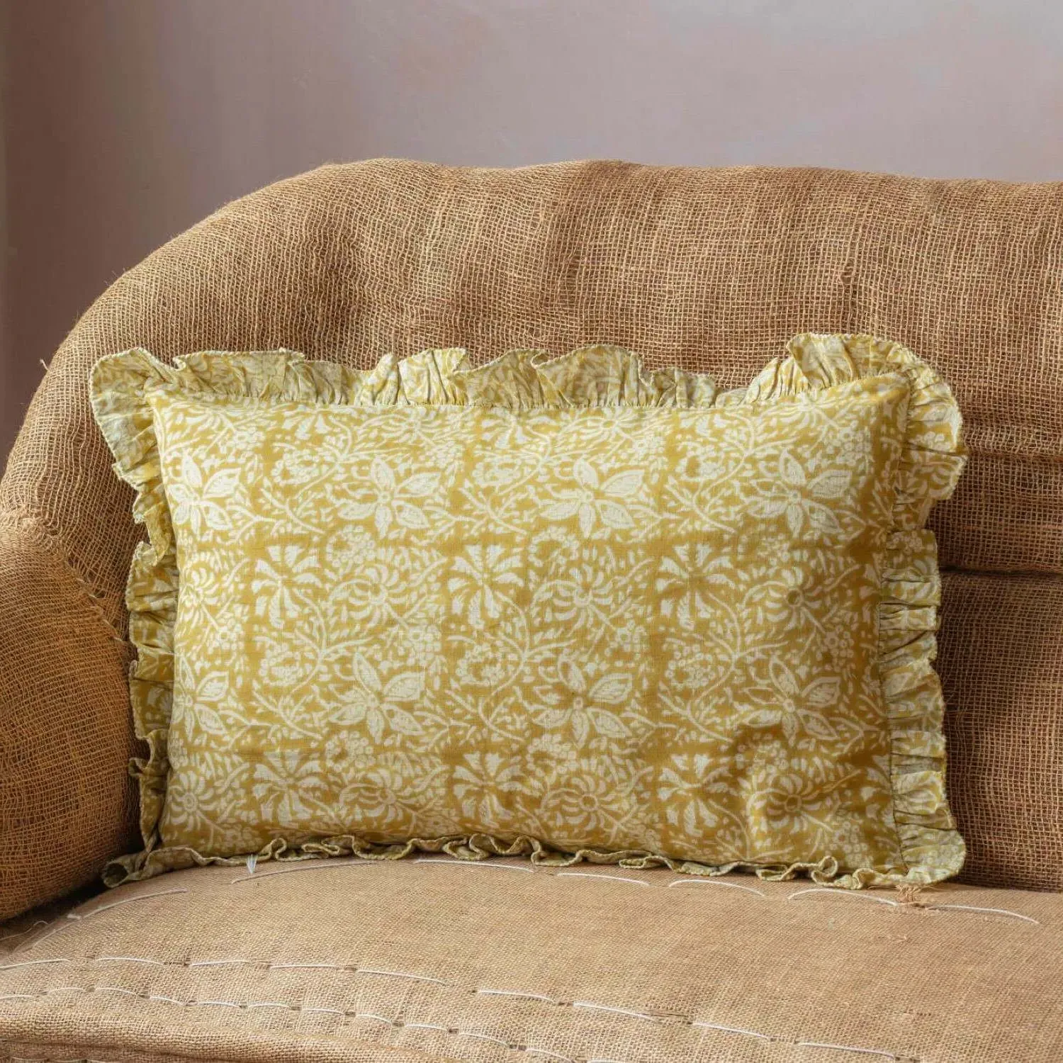 Esme Floral Block Printed Rectangular Cushion Large