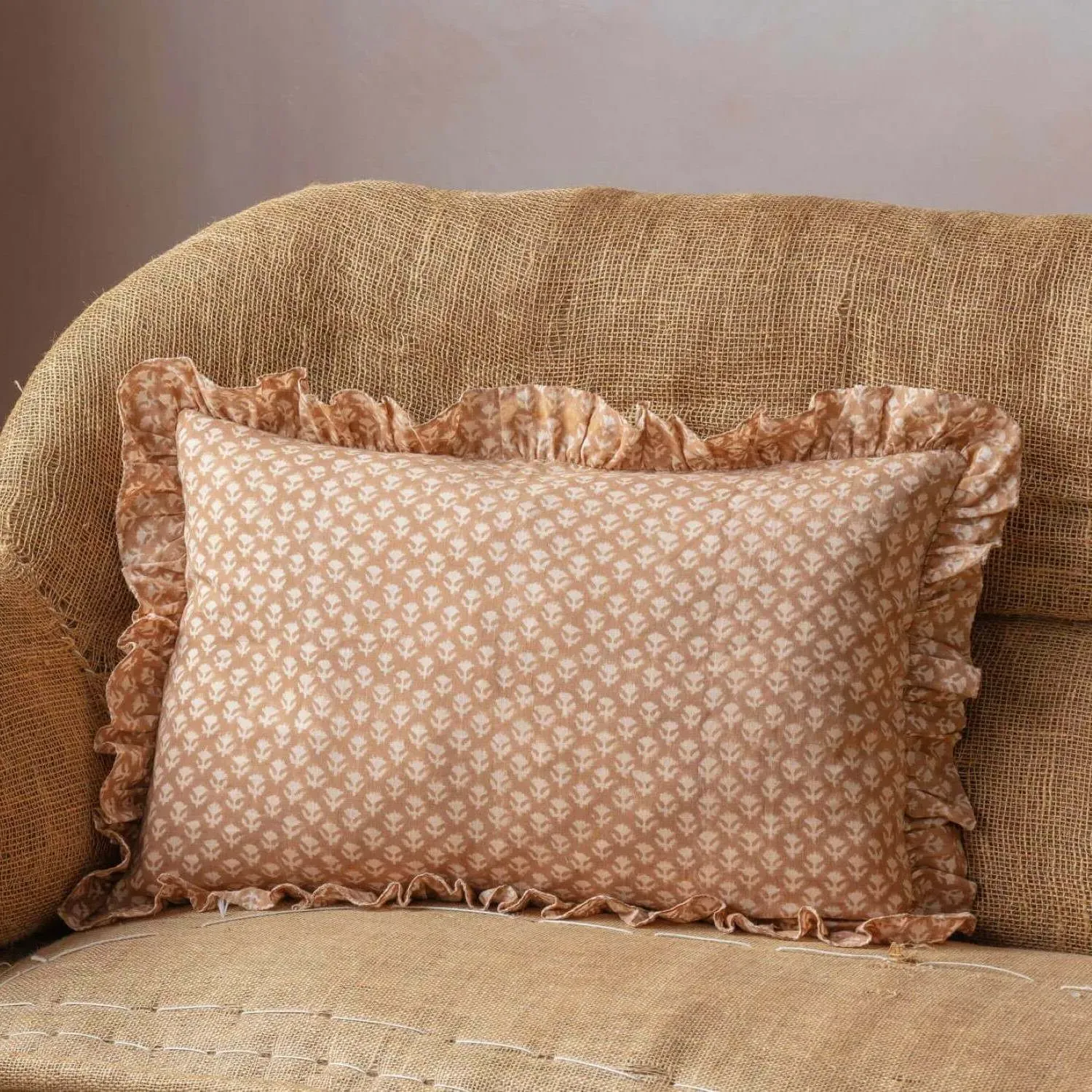 Esme Floral Block Printed Rectangular Cushion Large