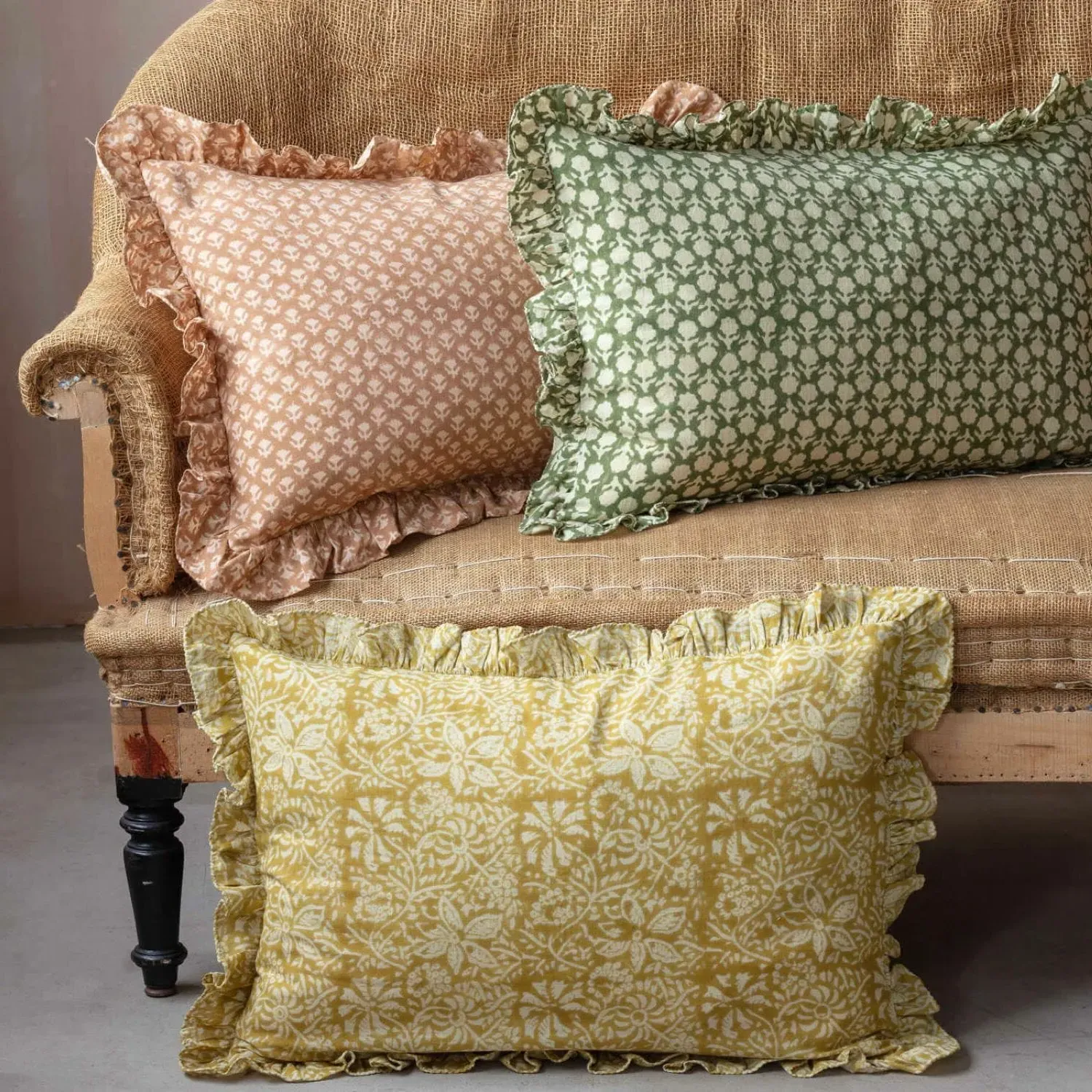 Esme Floral Block Printed Rectangular Cushion Large image