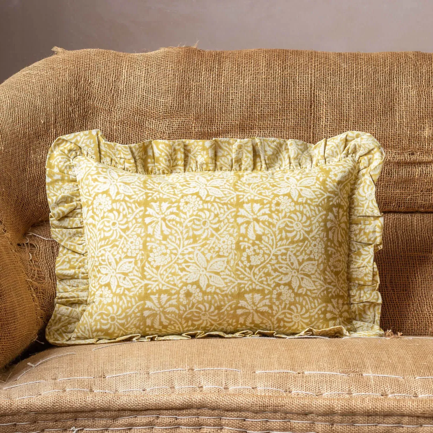 Esme Small Rectangular Cushion - Mustard, Cotton
